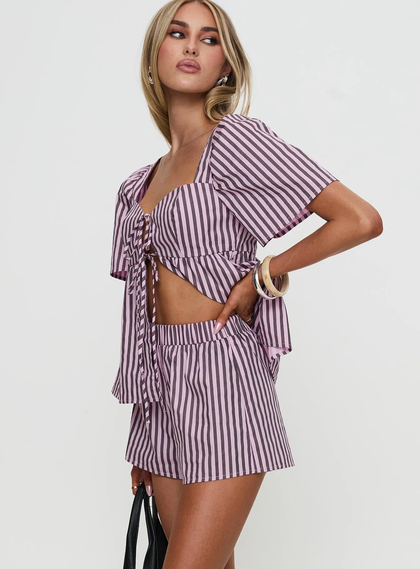 Two Young Hearts Tie Up Set Pink / Brown Stripe sold by Princess Polly product image thumbnail 5