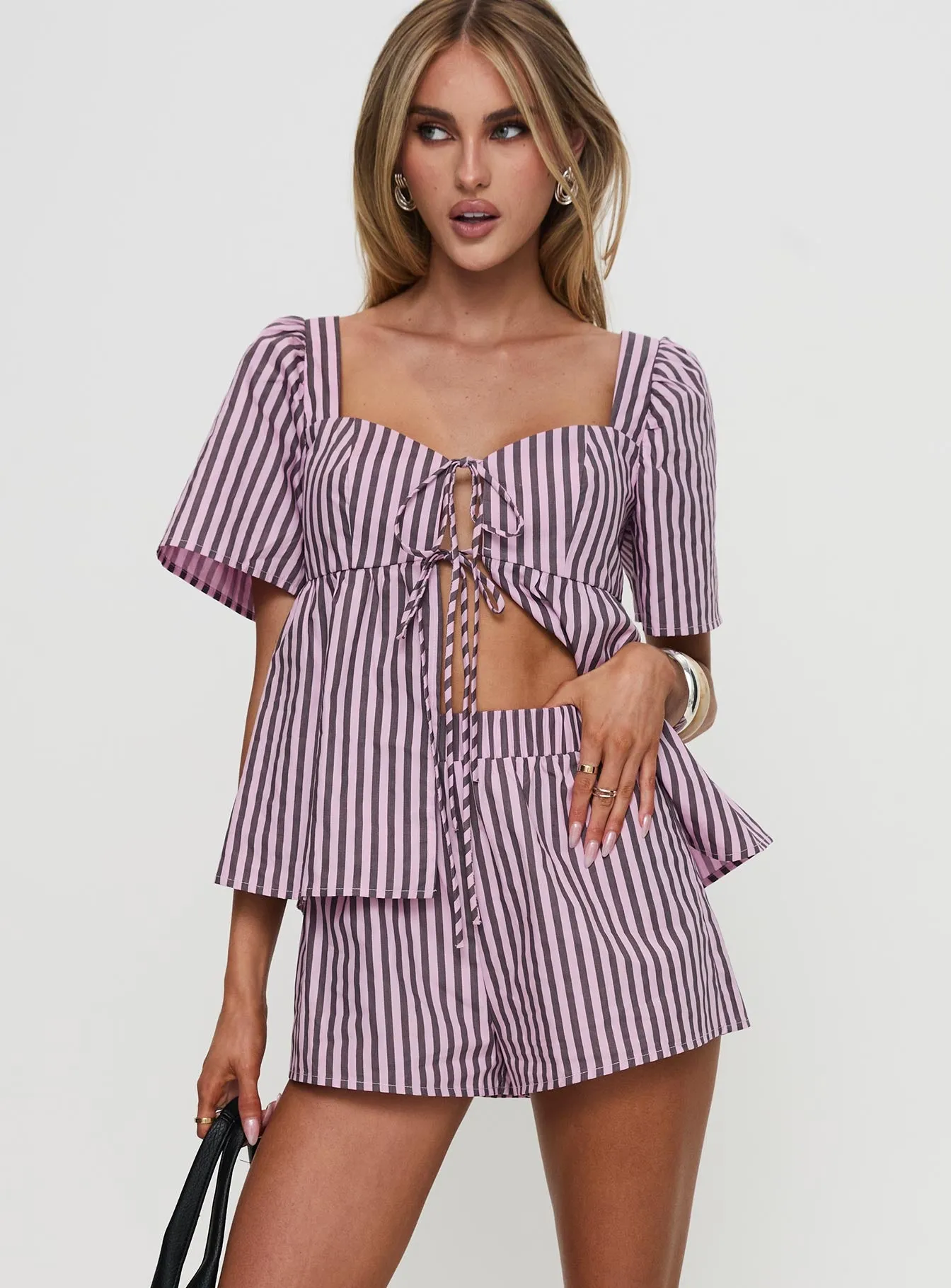 Two Young Hearts Tie Up Set Pink / Brown Stripe sold by Princess Polly product image thumbnail 3