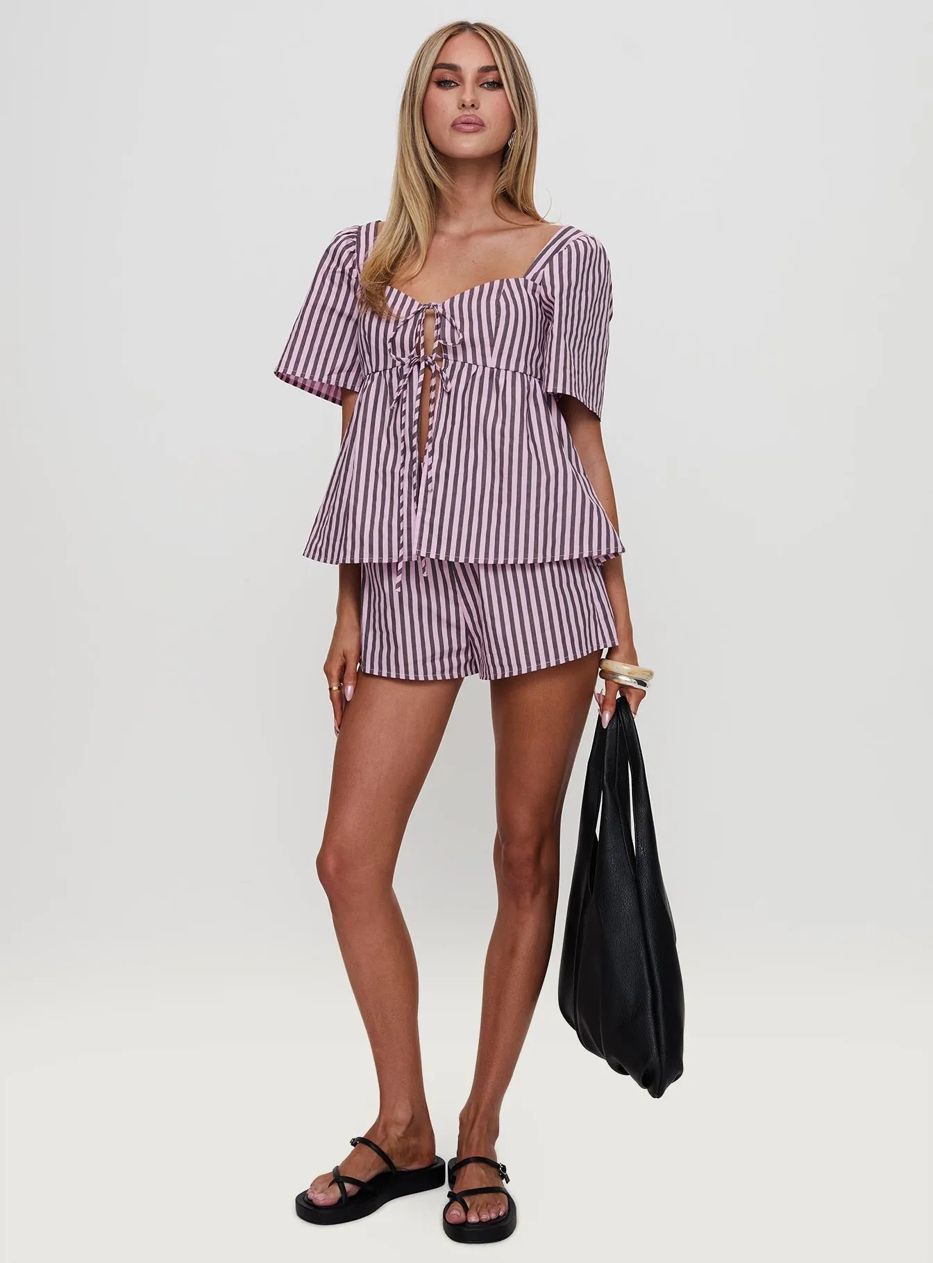 Two Young Hearts Tie Up Set Pink / Brown Stripe sold by Princess Polly product image thumbnail 2