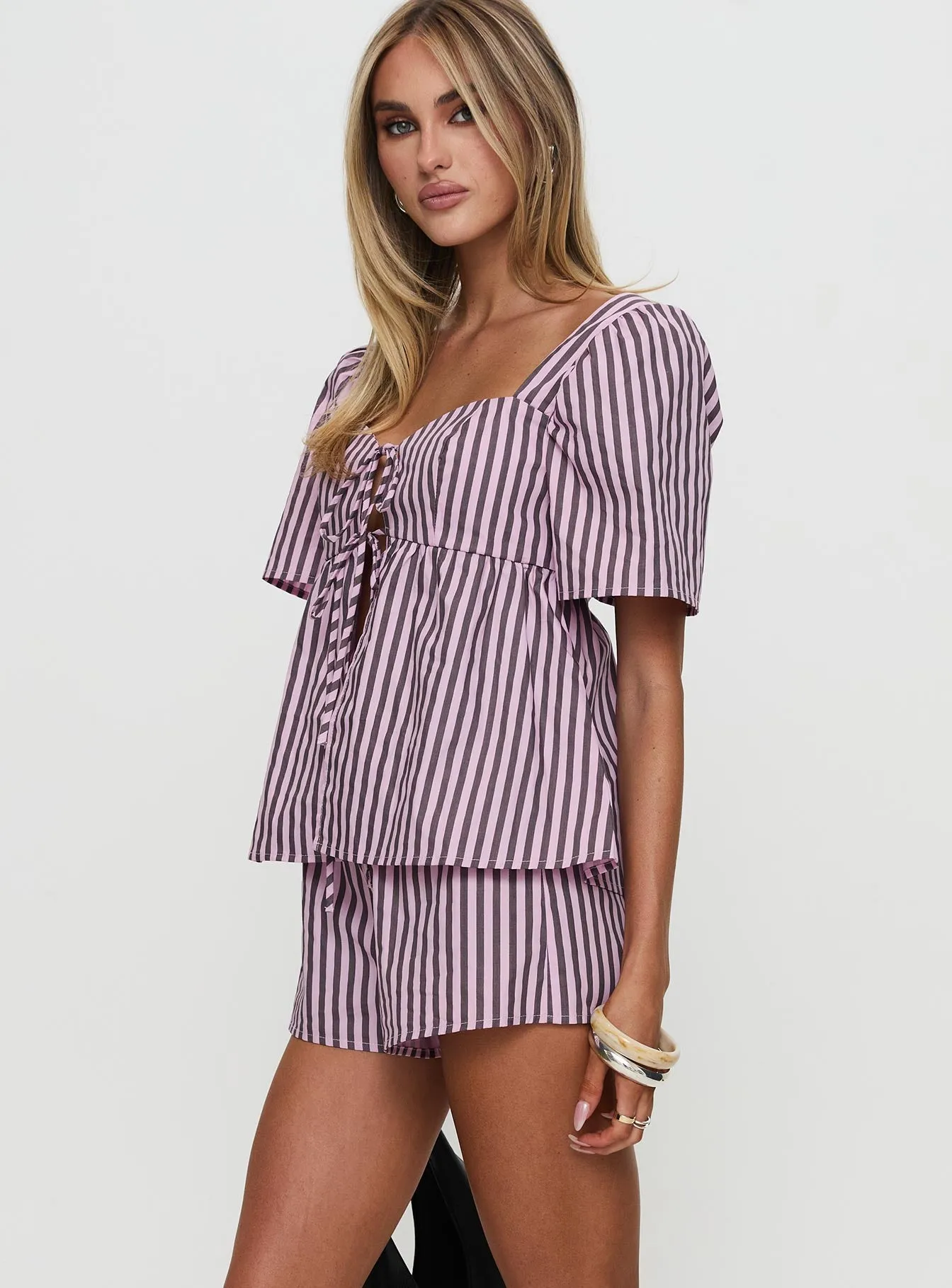 Two Young Hearts Tie Up Set Pink / Brown Stripe sold by Princess Polly product image thumbnail 4