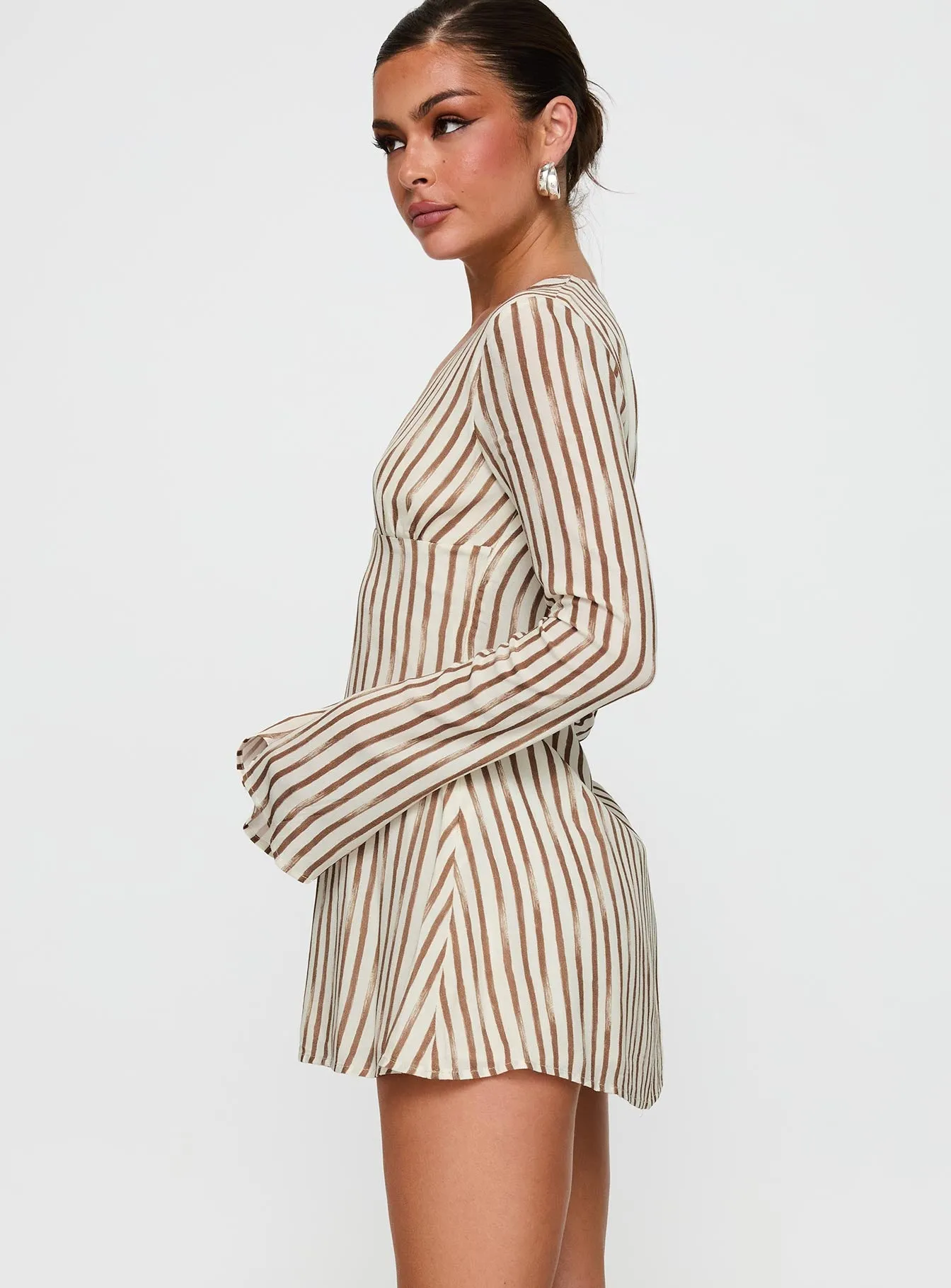 The Good Life Mini Dress Brown / White Stripe sold by Princess Polly product image thumbnail 4