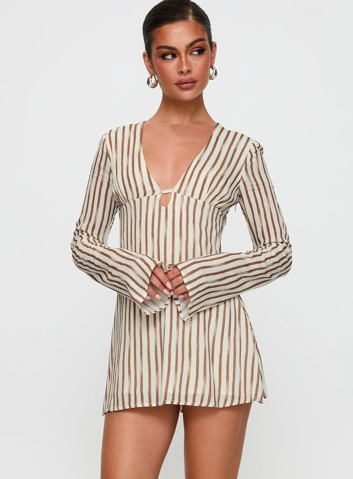 The Good Life Mini Dress Brown / White Stripe sold by Princess Polly product image thumbnail 2