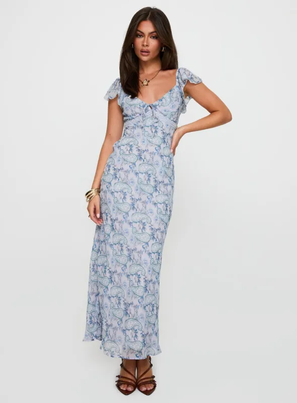 Dahleia Maxi Dress Blue Paisley sold by Princess Polly