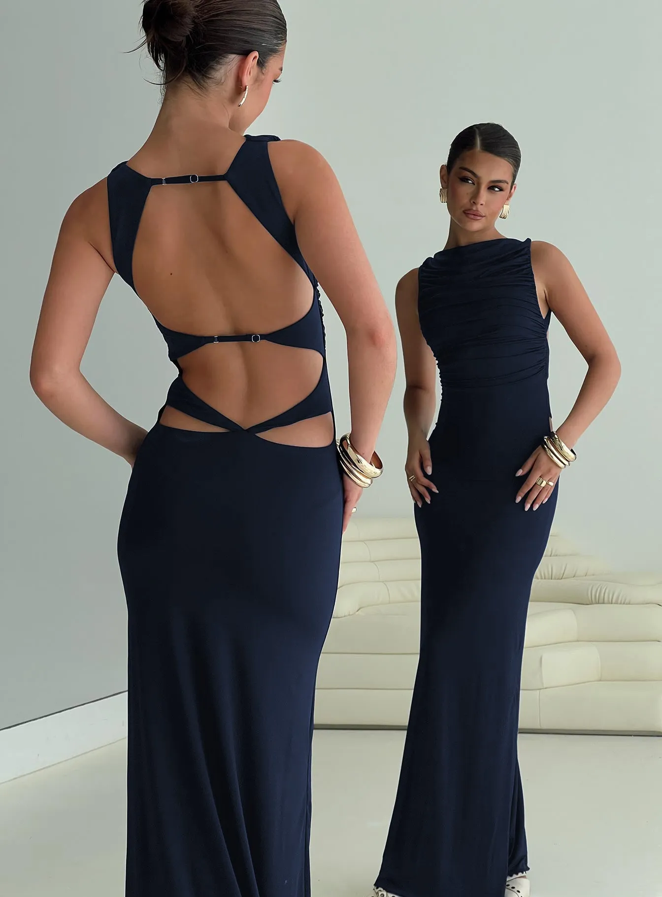 Undeniable Cut Out Maxi Dress Navy sold by Princess Polly