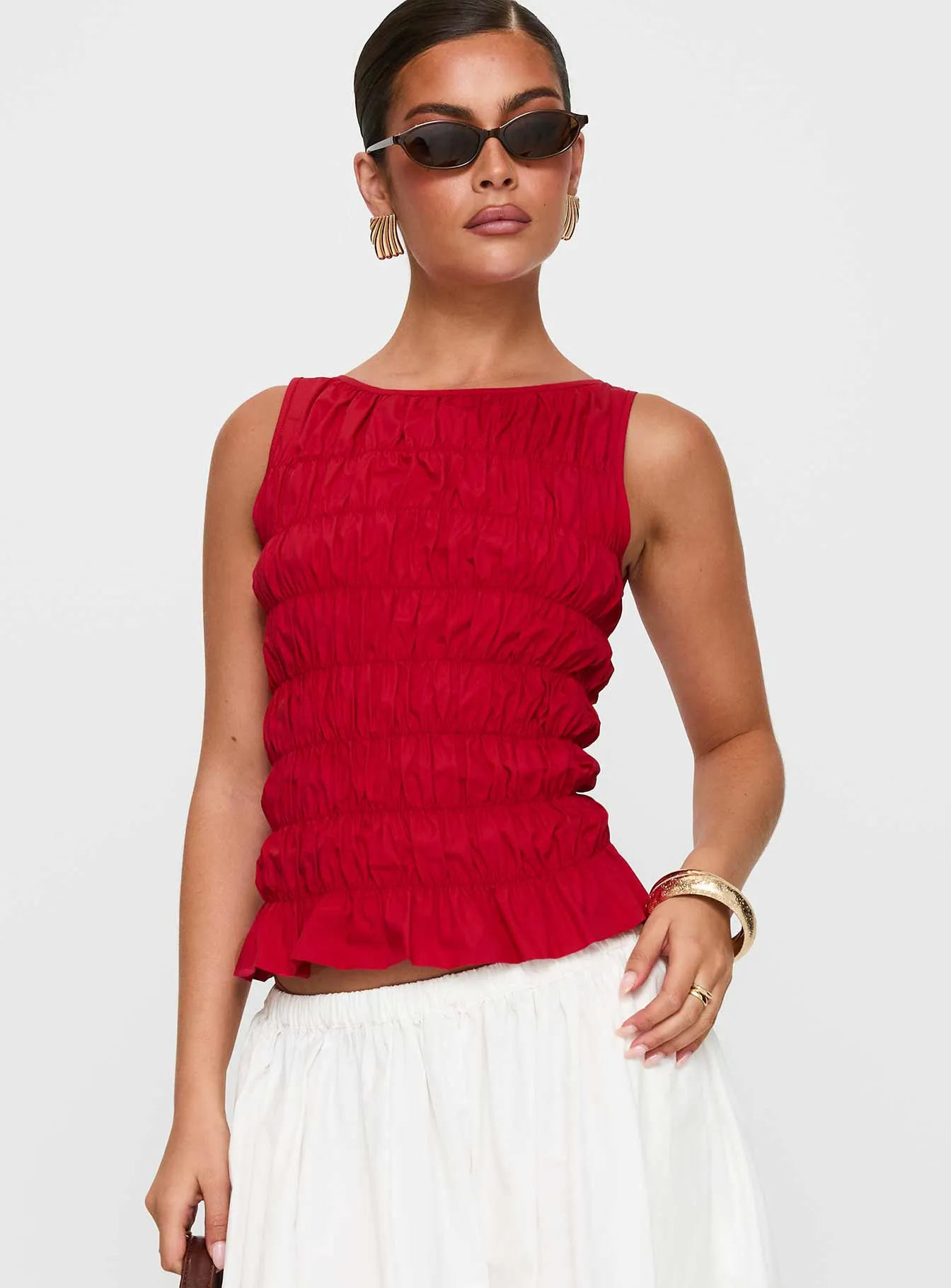 Marleene Shirred Top Red sold by Princess Polly product image thumbnail 2