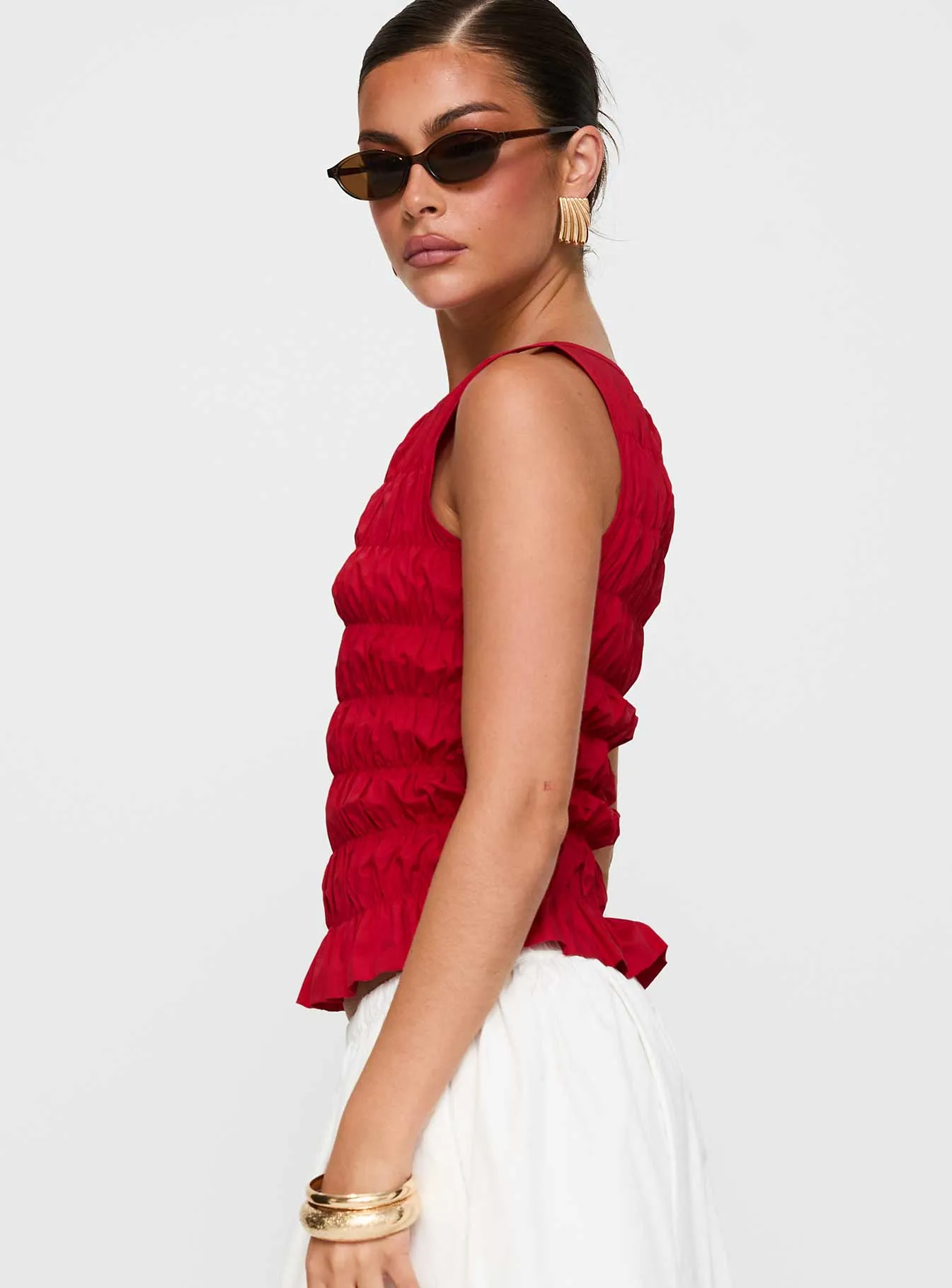 Marleene Shirred Top Red sold by Princess Polly product image thumbnail 4