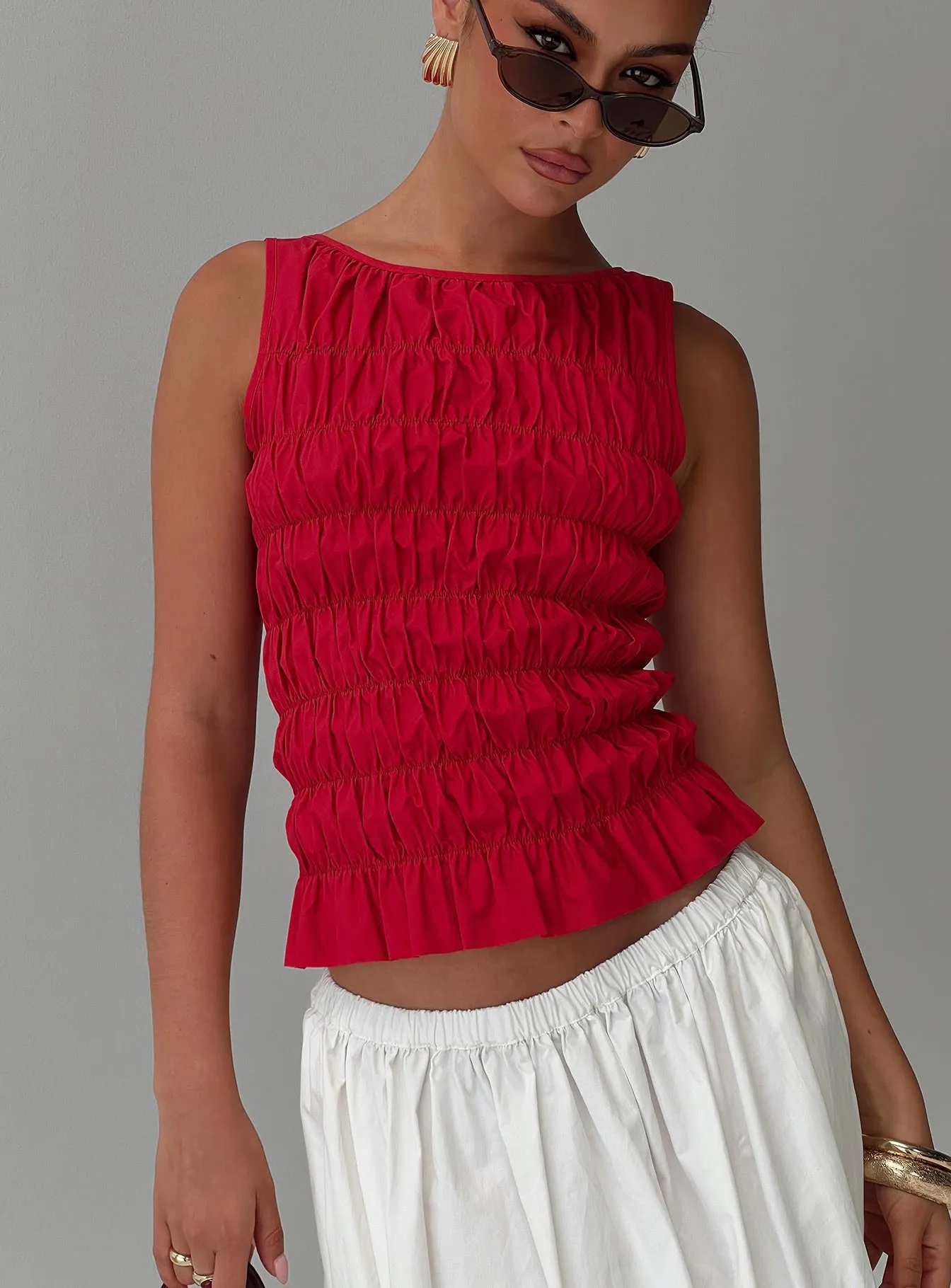 Marleene Shirred Top Red sold by Princess Polly