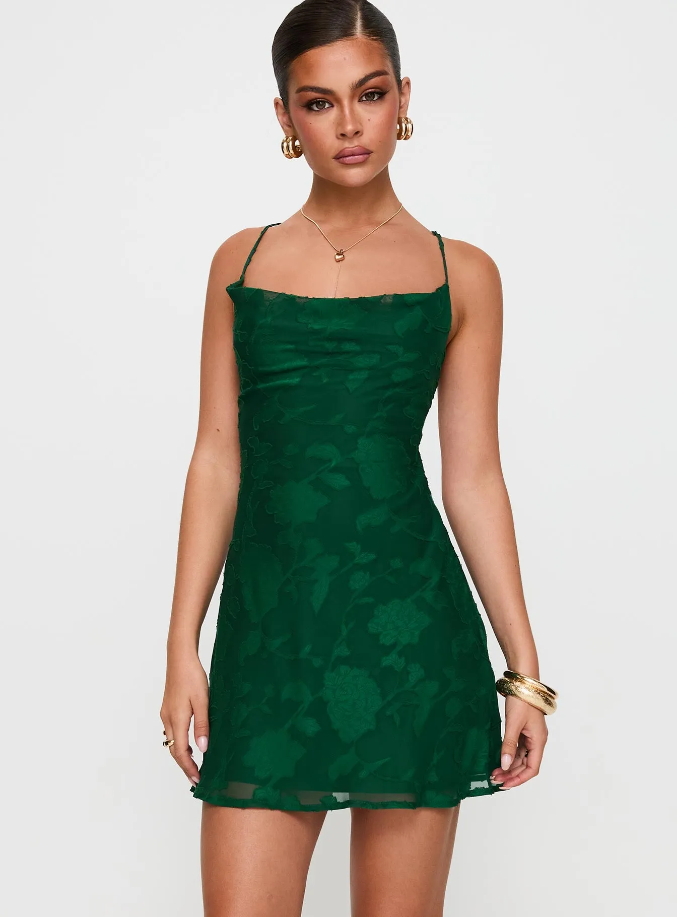 Celena Mini Dress Forest Green Burnout sold by Princess Polly product image thumbnail 2