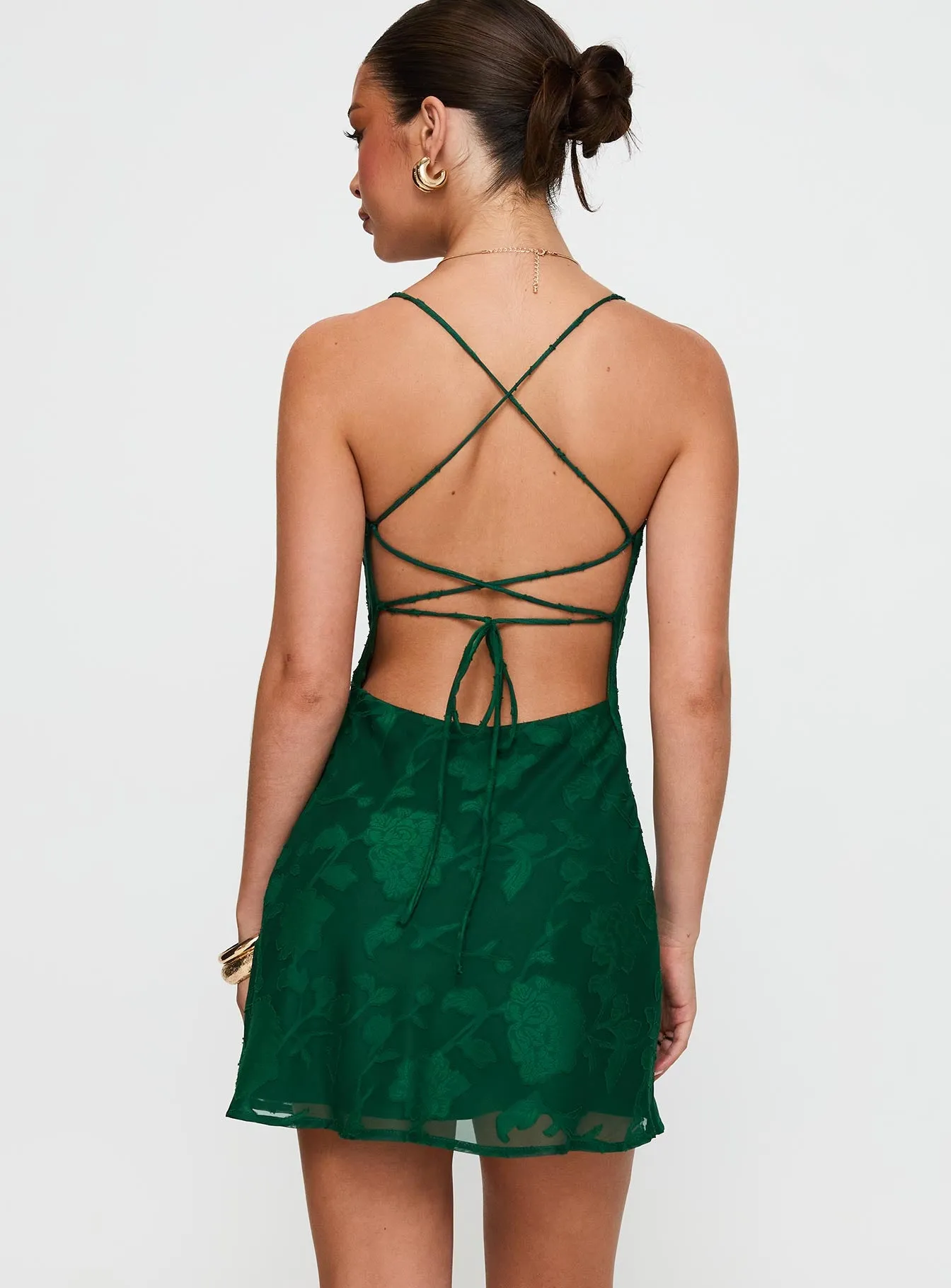 Celena Mini Dress Forest Green Burnout sold by Princess Polly product image thumbnail 5