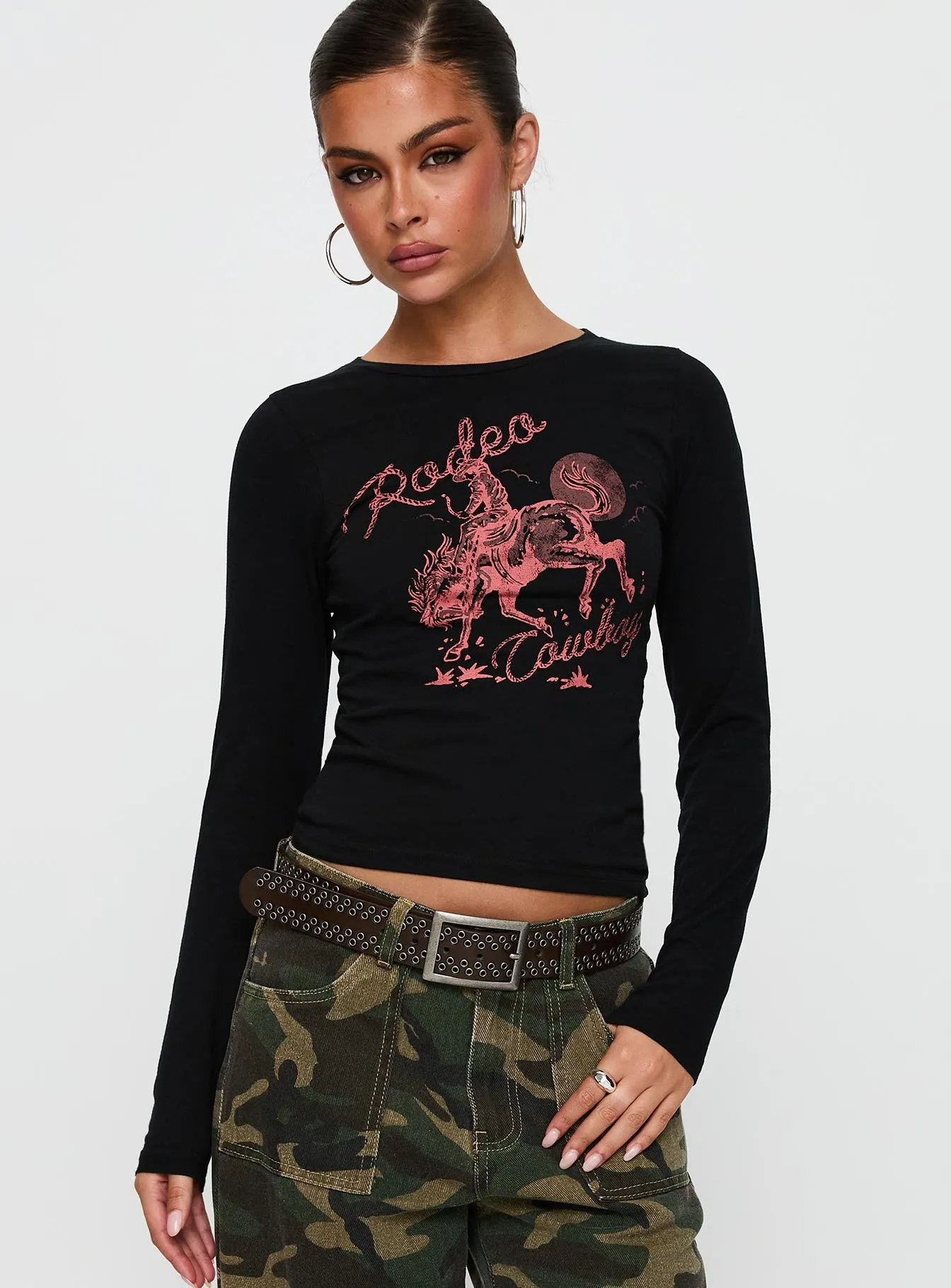 Rodeo Cowboy Long Sleeve Top Washed Wine sold by Princess Polly product image thumbnail 2