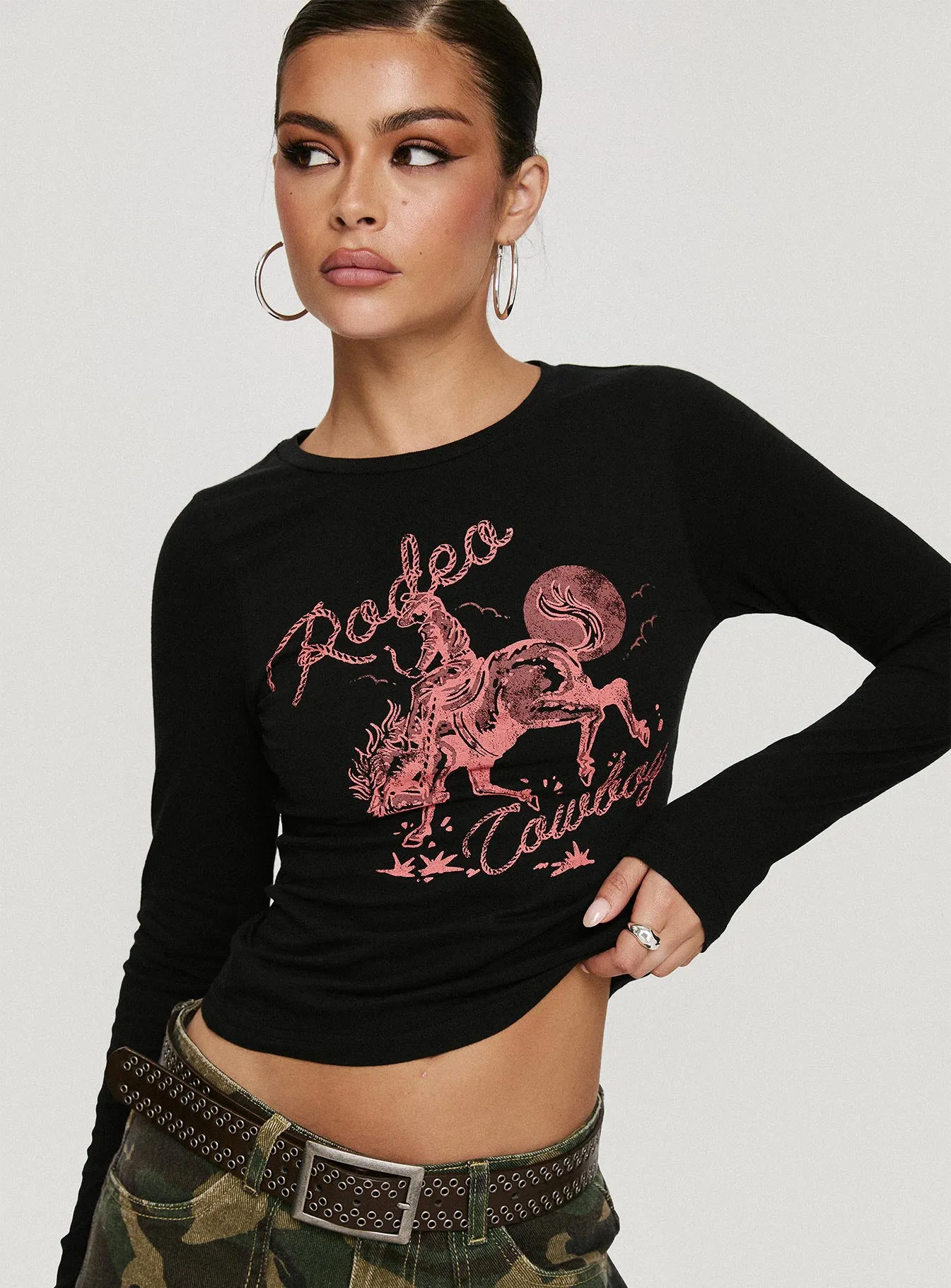 Rodeo Cowboy Long Sleeve Top Washed Wine sold by Princess Polly