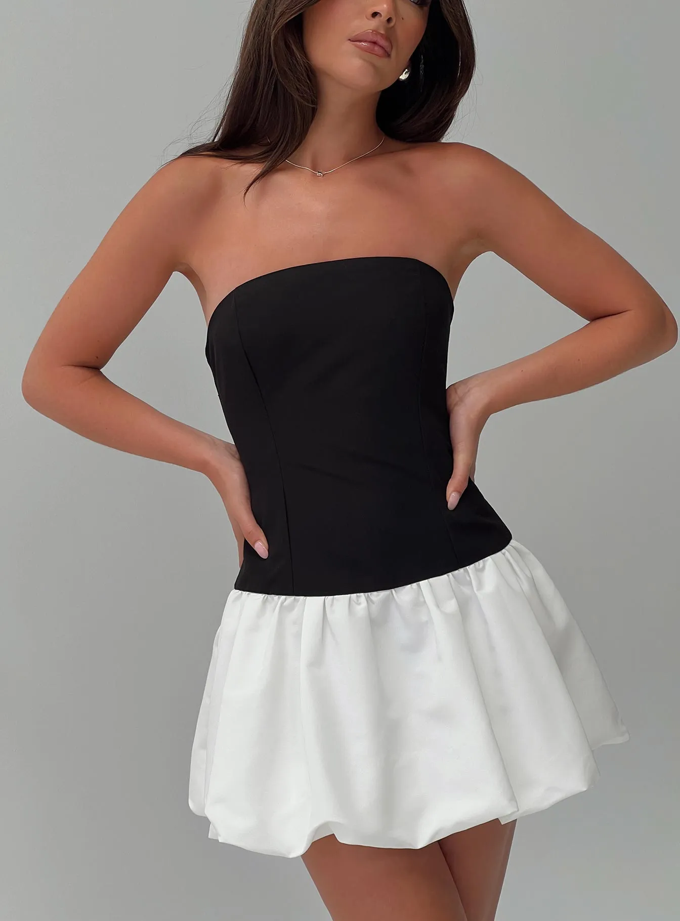 Delicacies Bubble Hem Mini Dress Black / White sold by Princess Polly