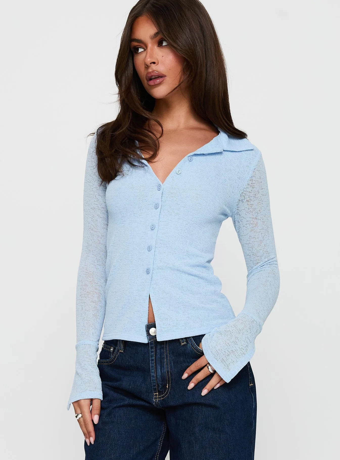 Finnean Long Sleeve Top Pale Blue sold by Princess Polly
