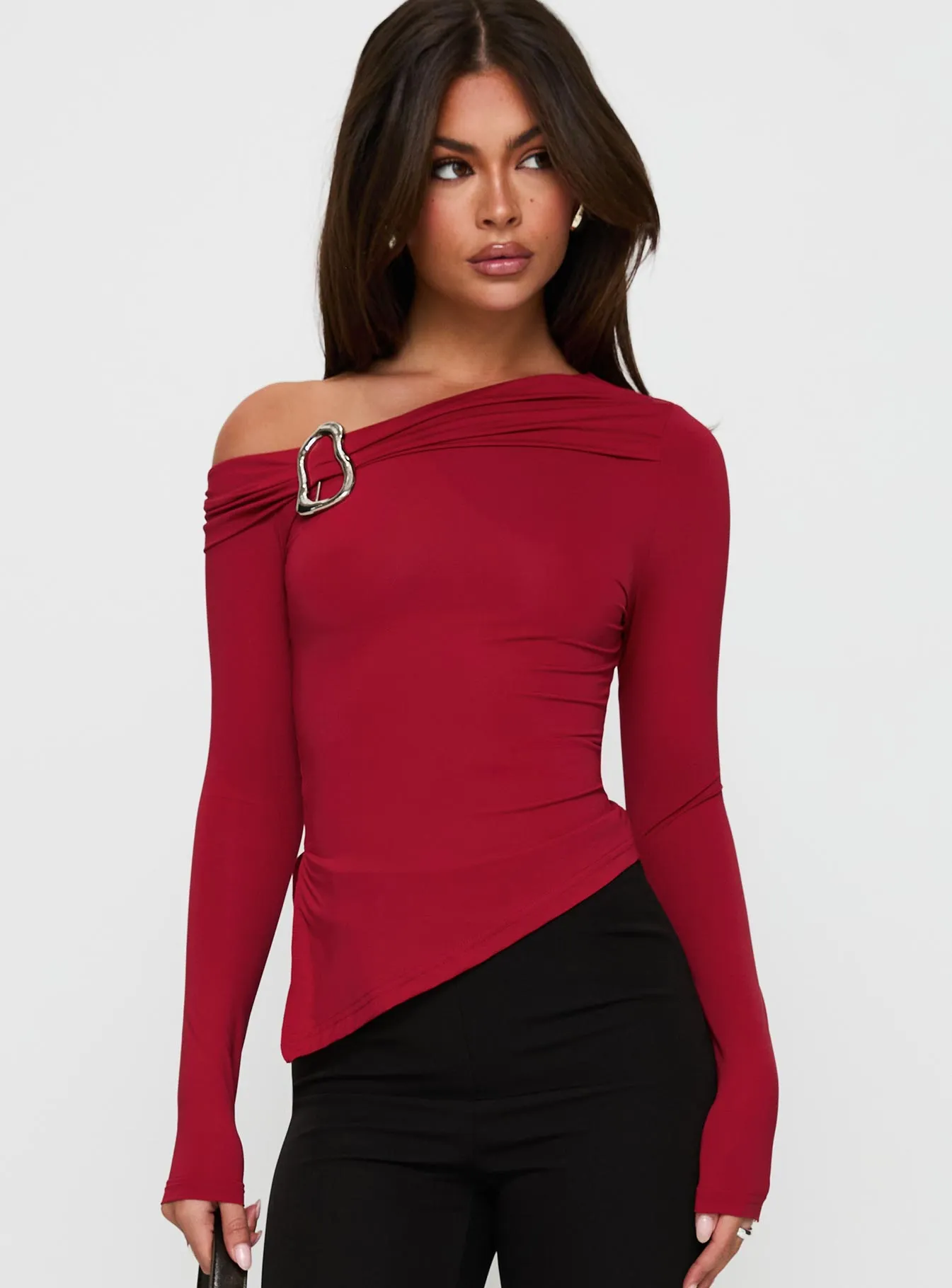 Donalla Off The Shoulder Hardware Detail Top Red sold by Princess Polly product image thumbnail 2