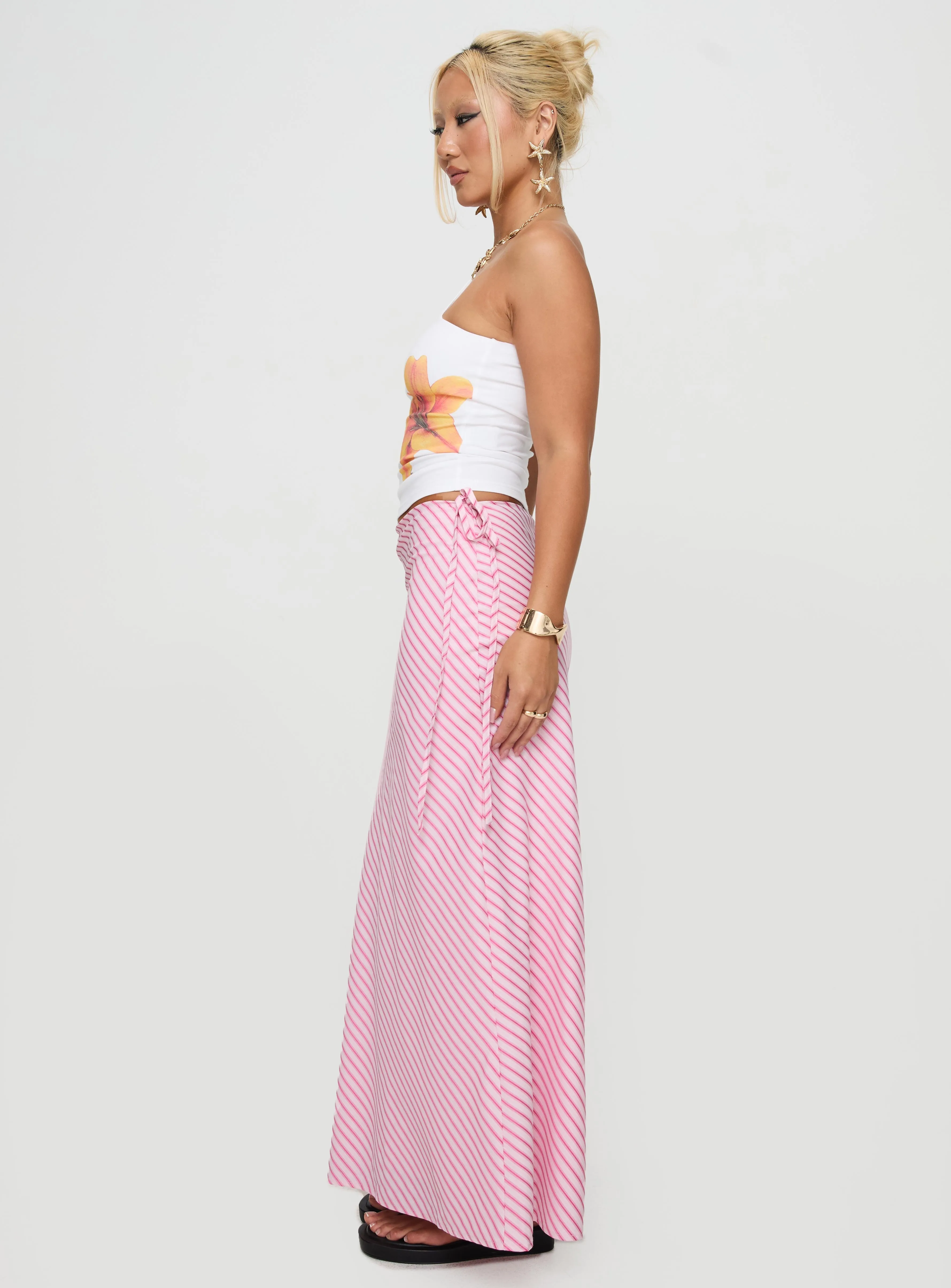 Fluttering Maxi Skirt Pink Stripe sold by Princess Polly product image thumbnail 4