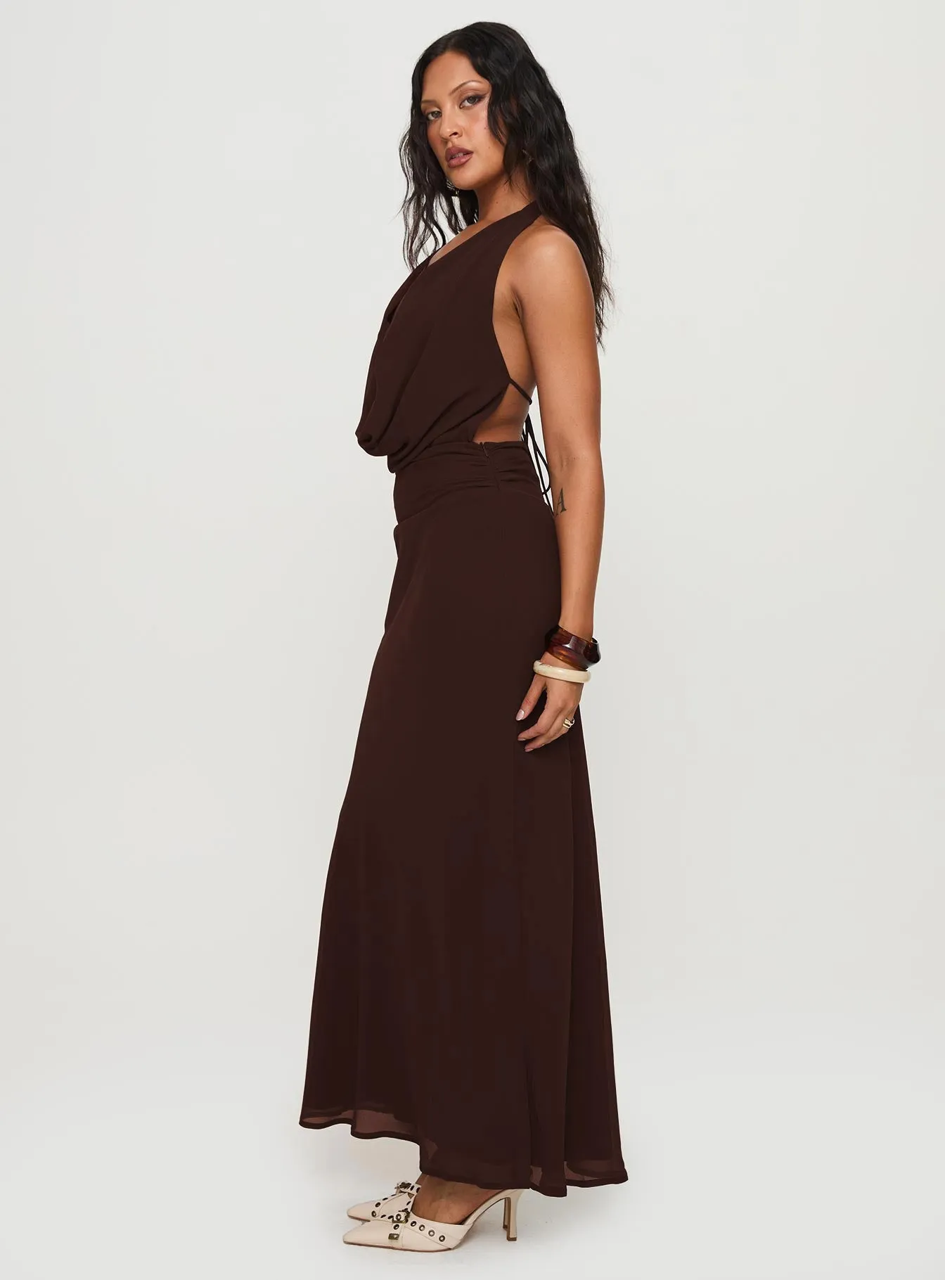 Alejandria Cowl Neck Maxi Dress Chocolate sold by Princess Polly product image thumbnail 4