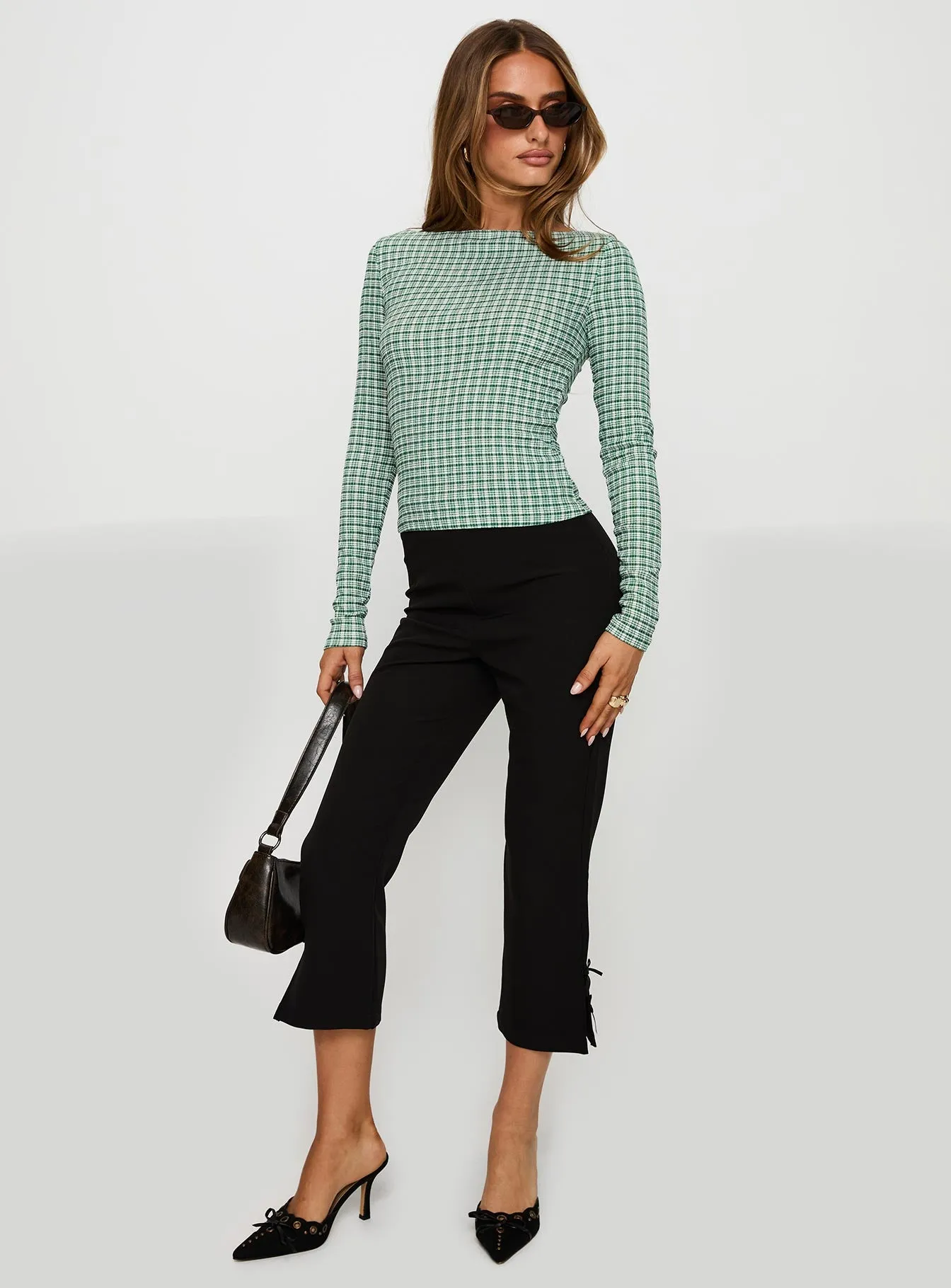 Every Second Boat Neck Long Sleeve Top Green Check sold by Princess Polly product image thumbnail 3