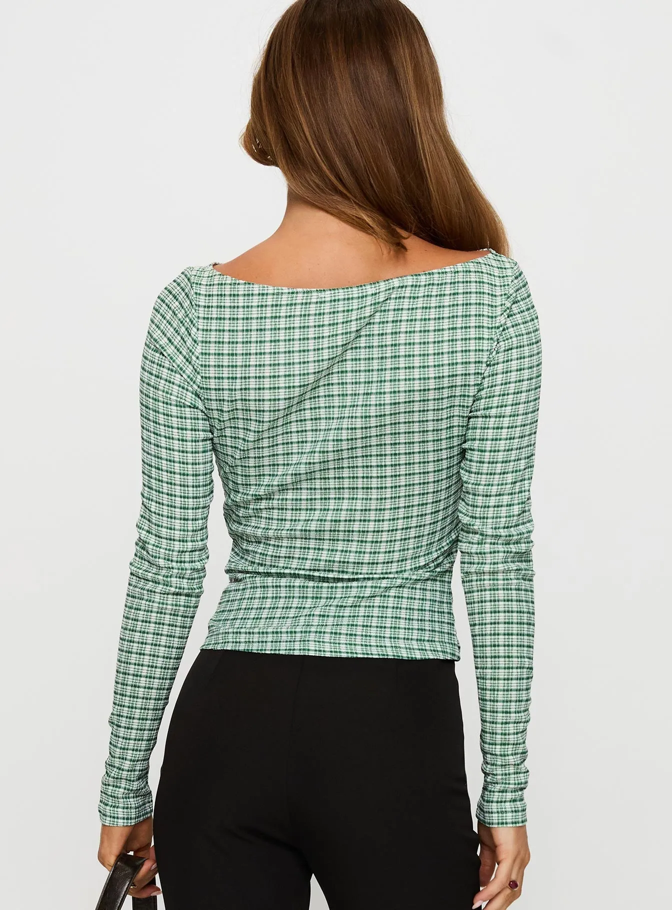 Every Second Boat Neck Long Sleeve Top Green Check sold by Princess Polly product image thumbnail 5