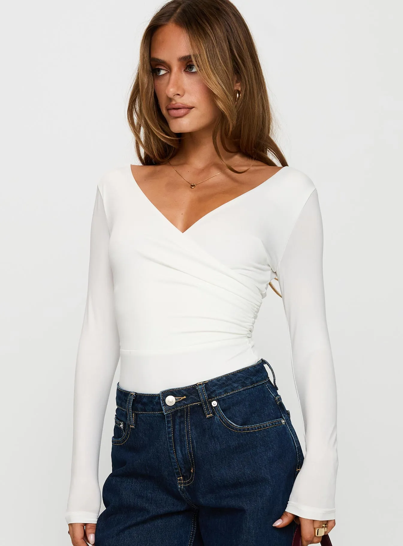 Right Here Cross Detail Bodysuit White sold by Princess Polly product image thumbnail 2