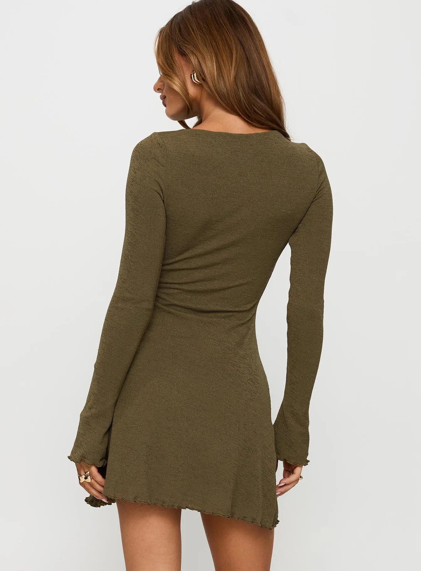 Dejonge Long Sleeve Ring Mini Dress Olive sold by Princess Polly product image thumbnail 5