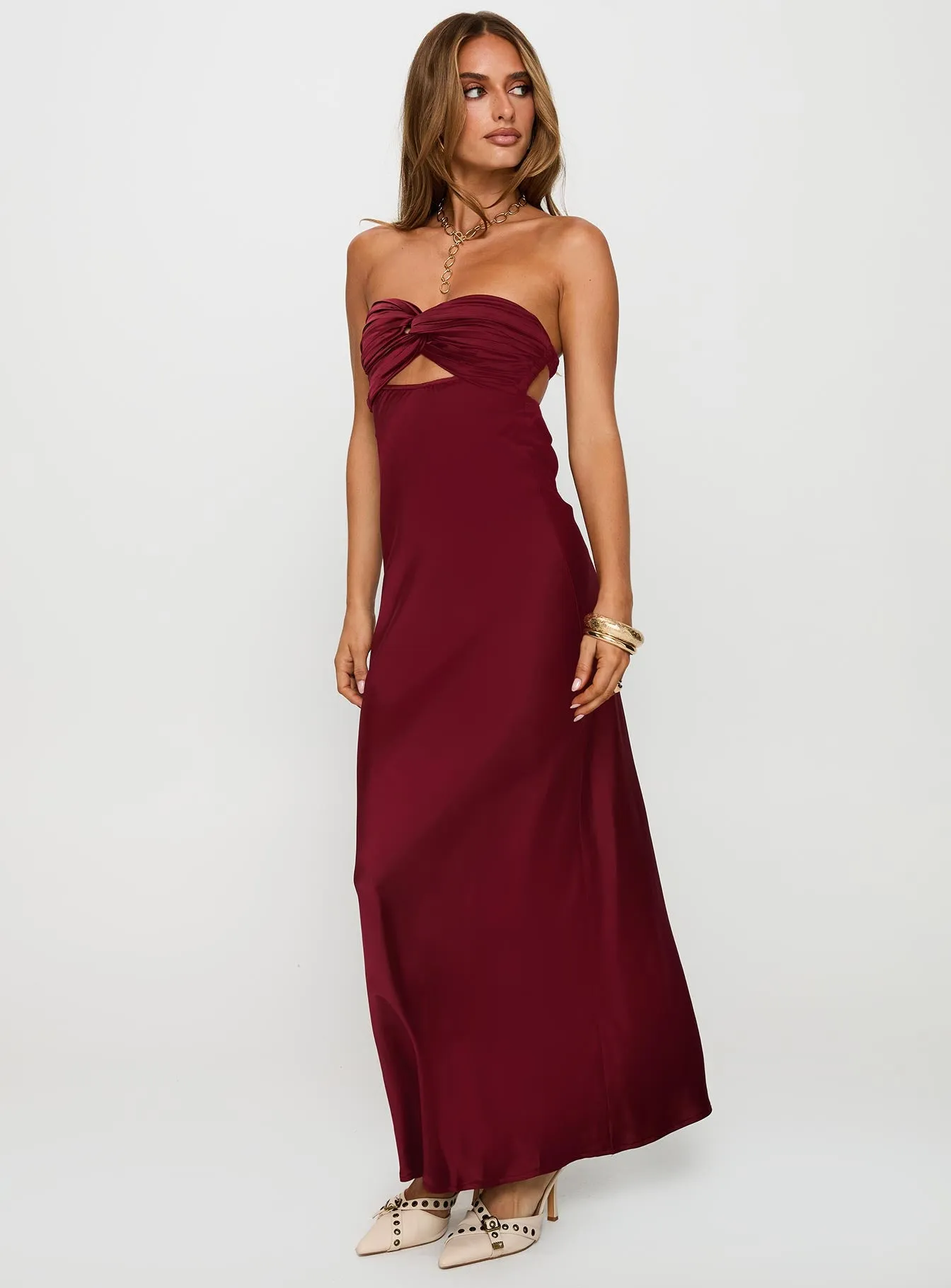 Faviola Strapless Maxi Dress Burgundy sold by Princess Polly product image thumbnail 3