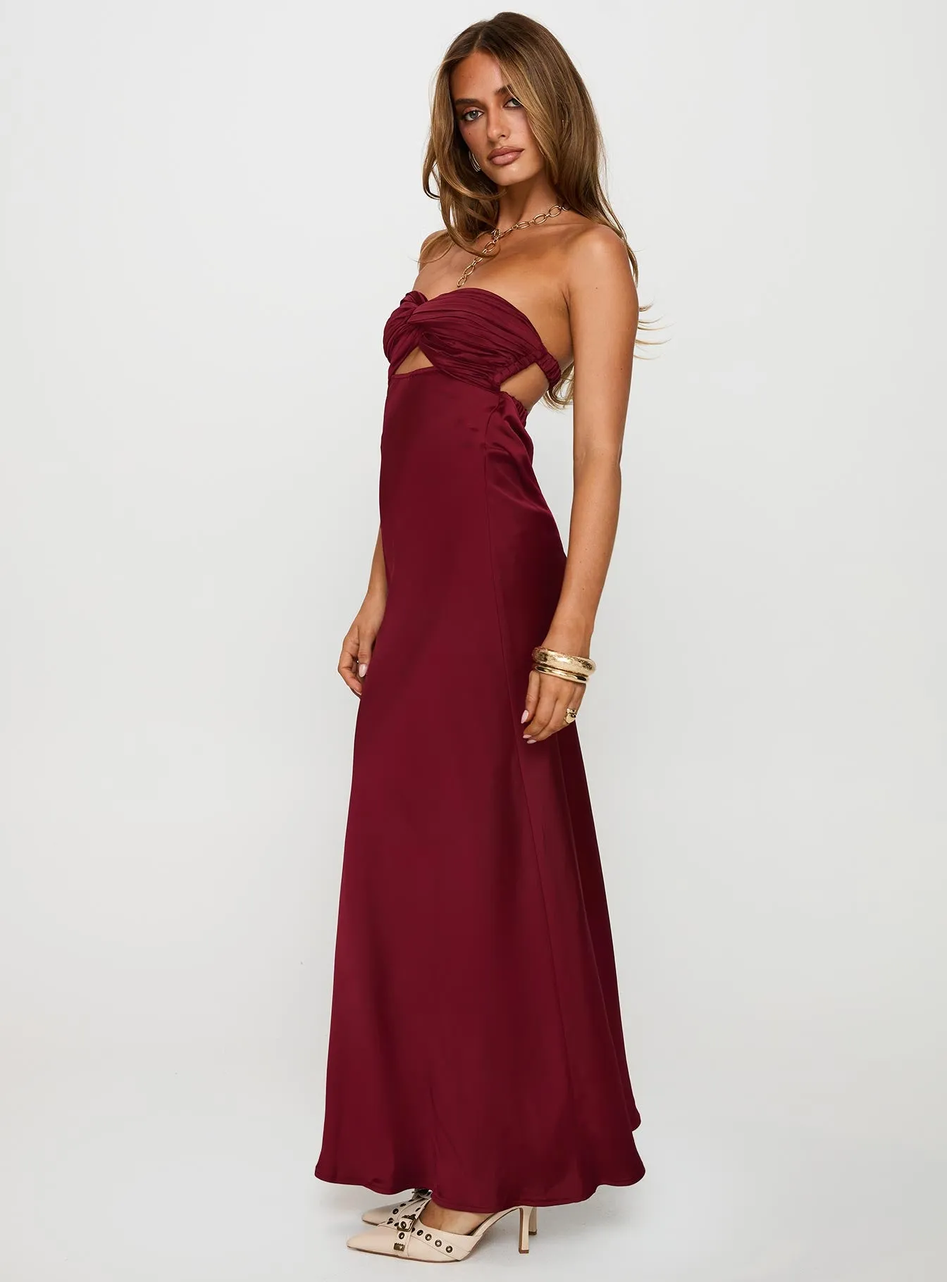 Faviola Strapless Maxi Dress Burgundy sold by Princess Polly product image thumbnail 4