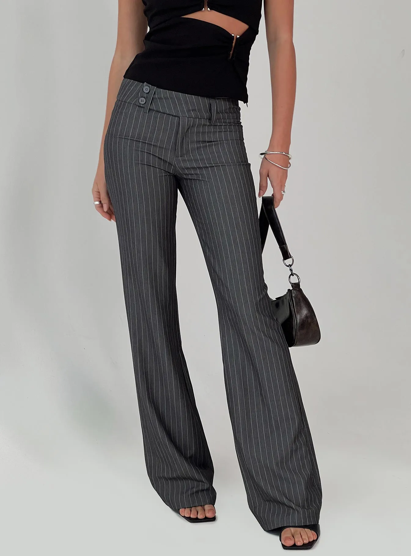 Kinkirk Flared Pants Grey Pinstripe Tall sold by Princess Polly
