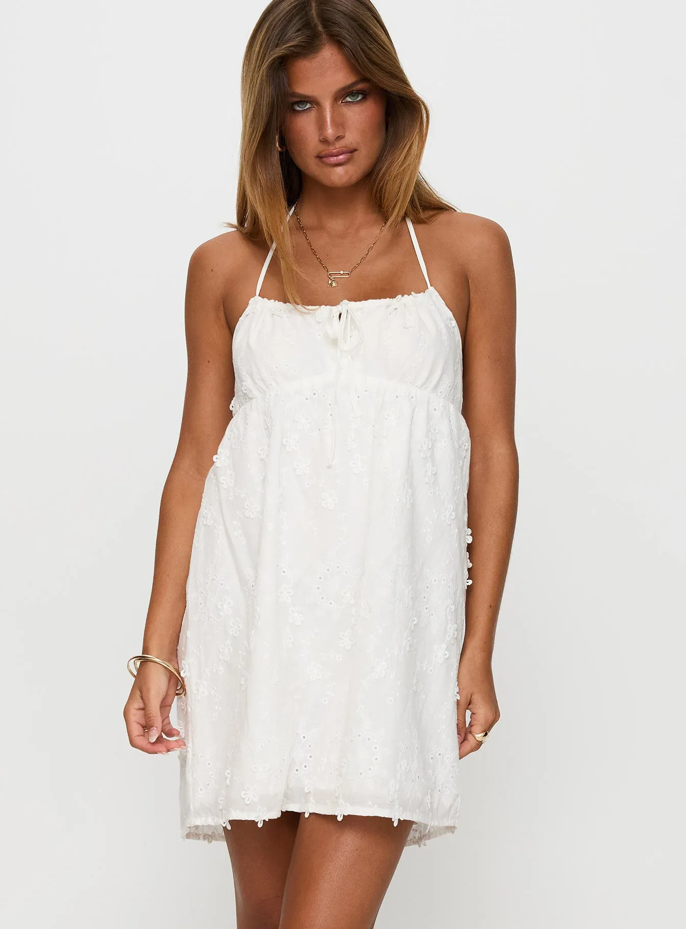 Daisy Chains Broderie Halter Mini Dress White sold by Princess Polly product image thumbnail 2