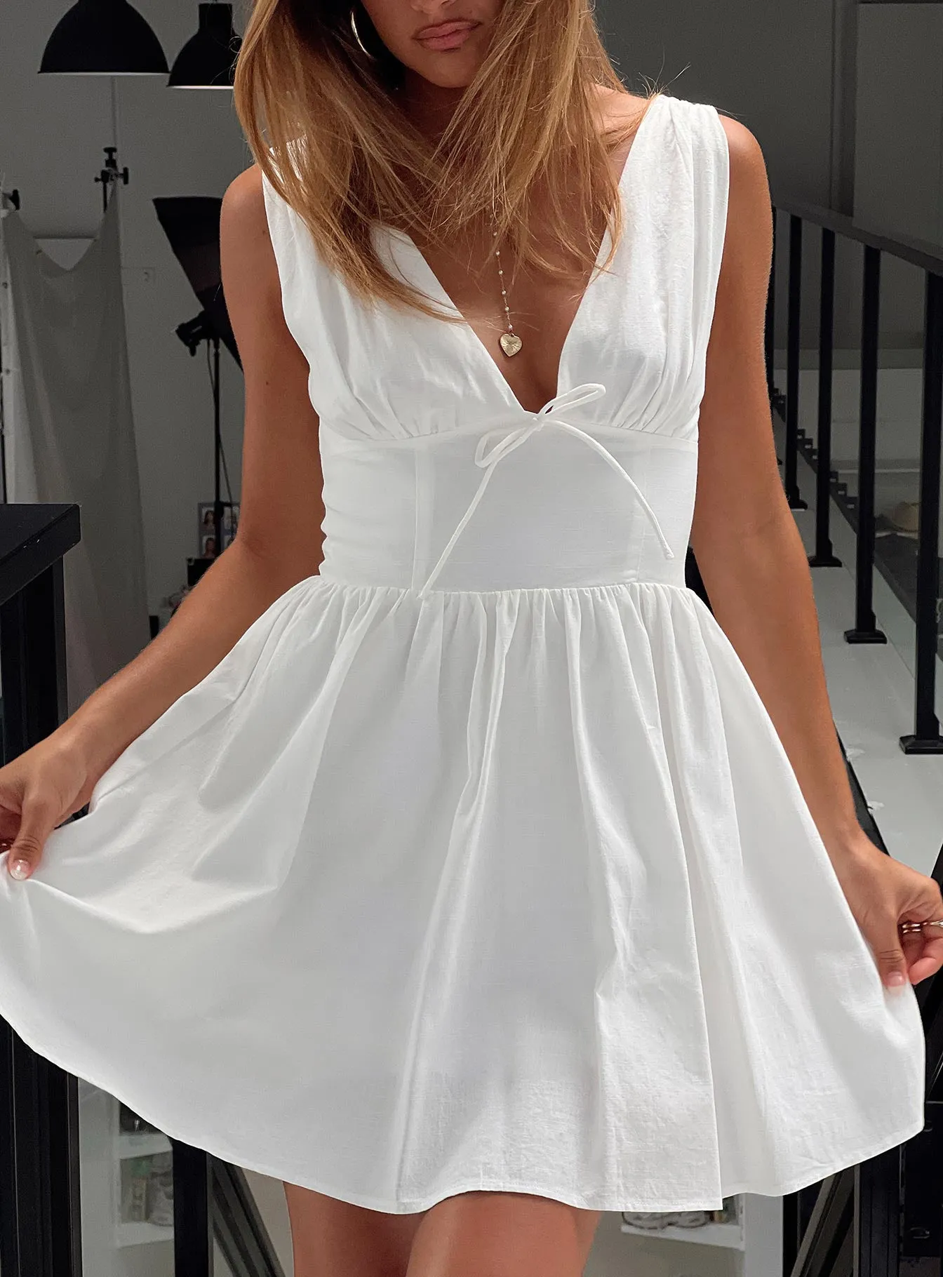 Mattison Plunge Mini Dress White sold by Princess Polly