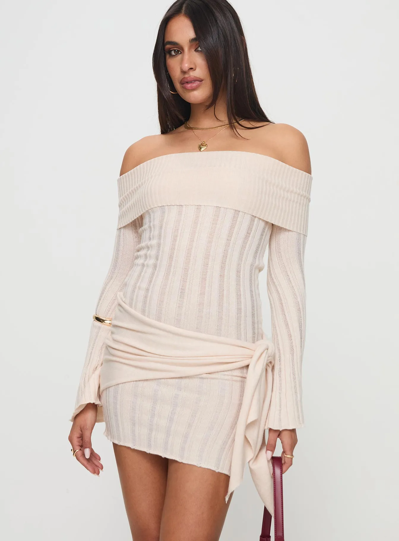Oalie Off The Shoulder Mini Dress Cream sold by Princess Polly