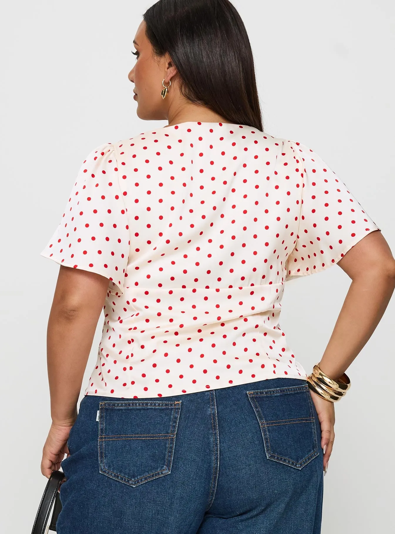 Adrienna Flutter Blouse White / Red Curve sold by Princess Polly product image thumbnail 5
