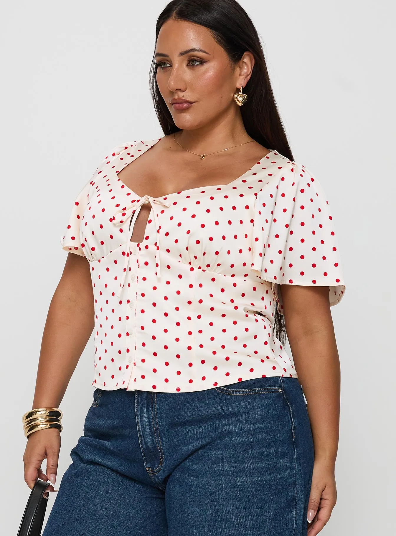 Adrienna Flutter Blouse White / Red Curve sold by Princess Polly product image thumbnail 4