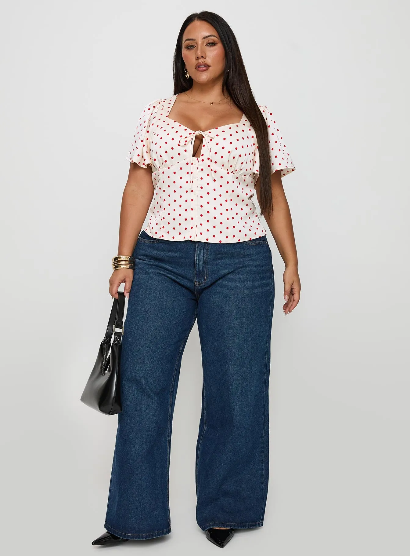 Adrienna Flutter Blouse White / Red Curve sold by Princess Polly product image thumbnail 3