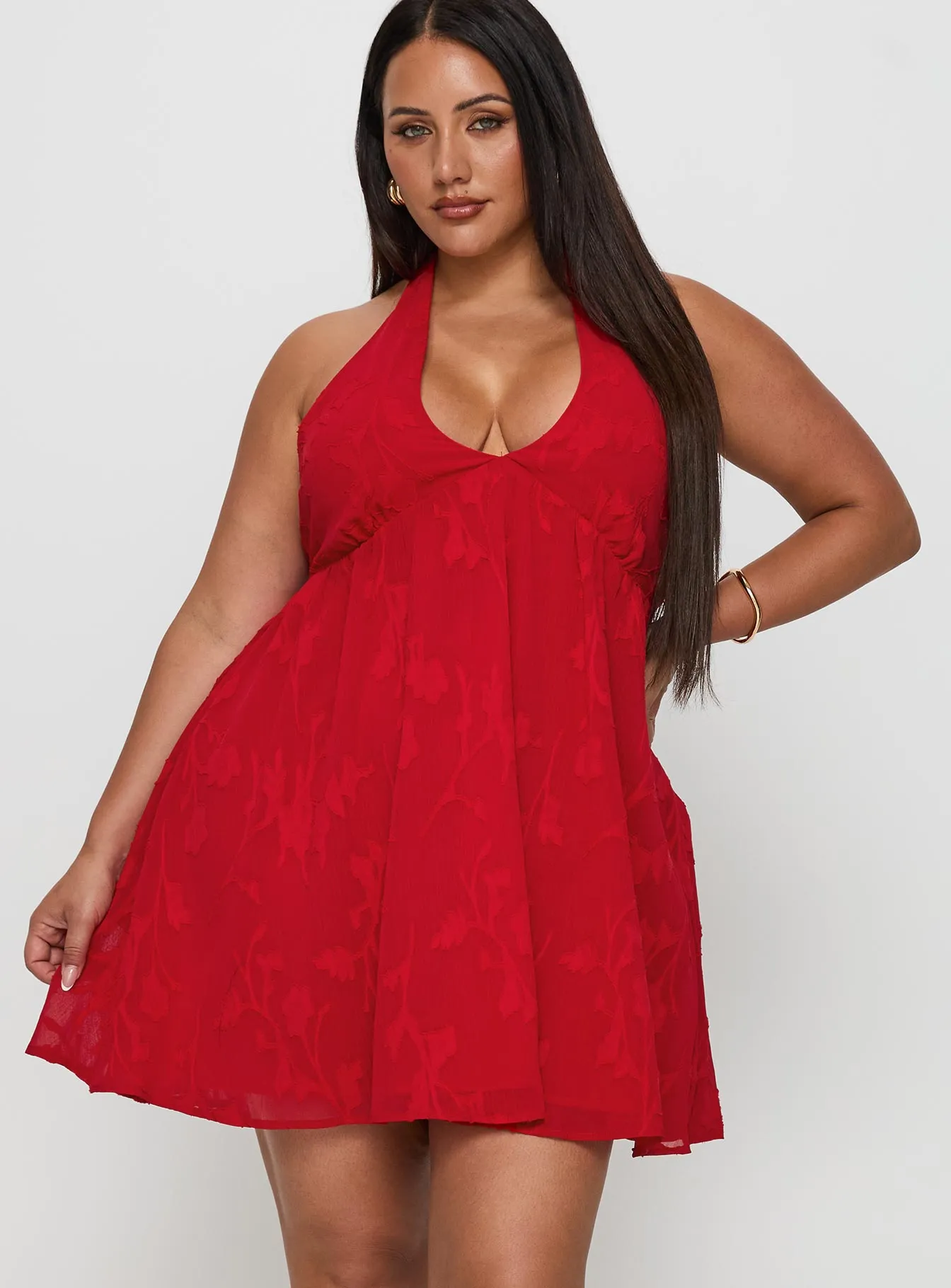 Moriah Halter Mini Dress Red Curve sold by Princess Polly