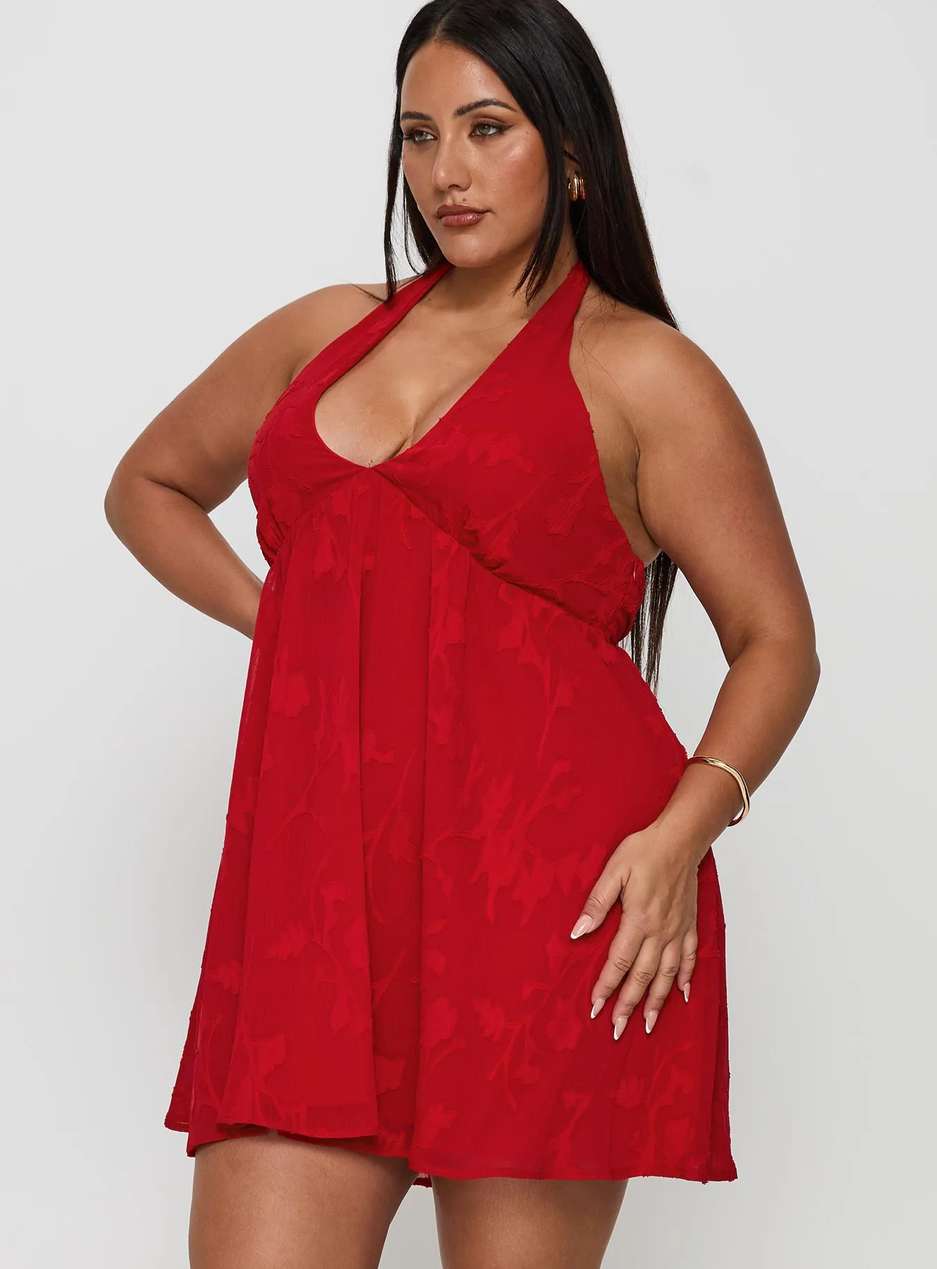 Moriah Halter Mini Dress Red Curve sold by Princess Polly product image thumbnail 3