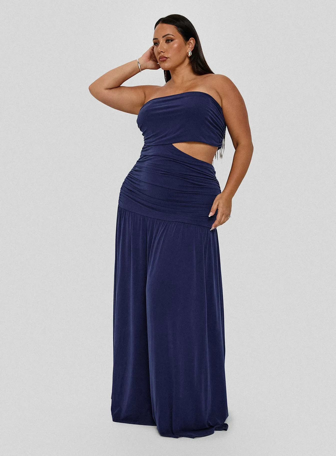 Grandeur Strapless Maxi Dress Navy Curve sold by Princess Polly