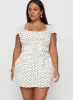 Evangelie Ruched Mini Dress White Polka Curve sold by Princess Polly