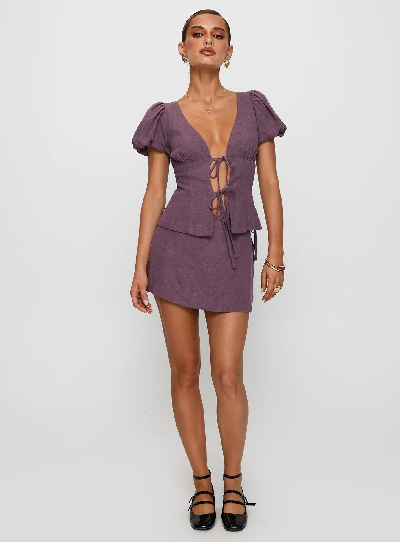Gulliver Tie Side Mini Skort Mauve sold by Princess Polly product image thumbnail 3