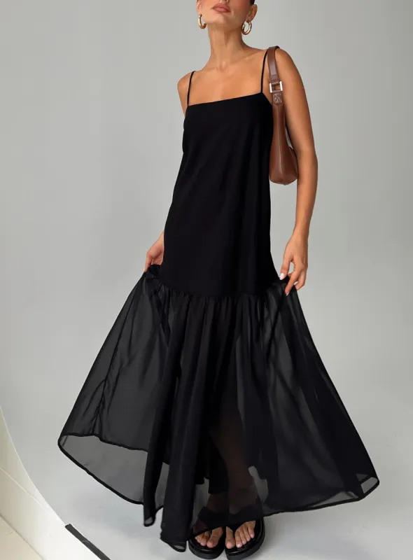 Iskra Drop Waist Maxi Dress Black sold by Princess Polly