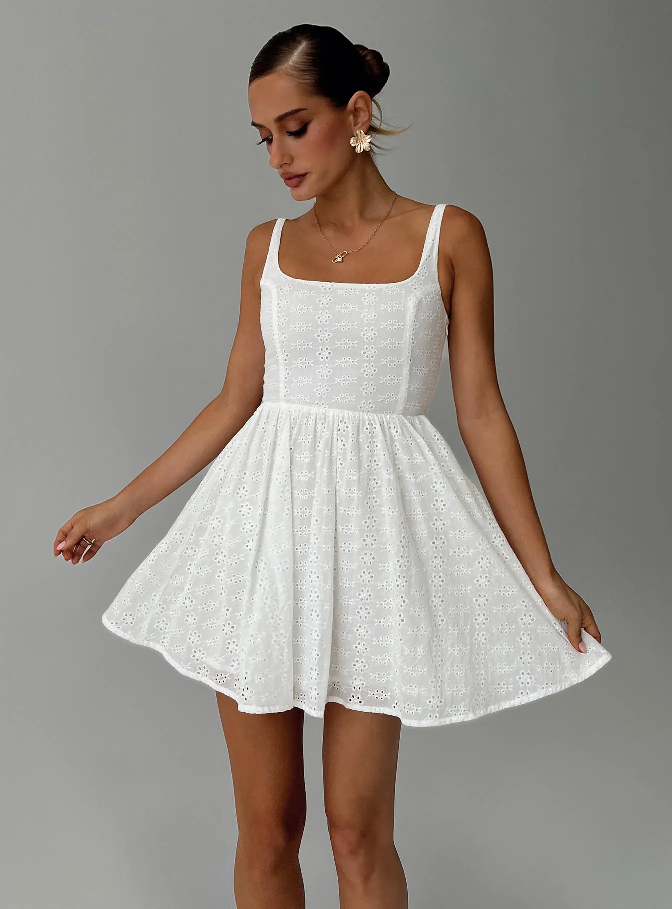 Cartmel Embroidered Mini Dress White sold by Princess Polly
