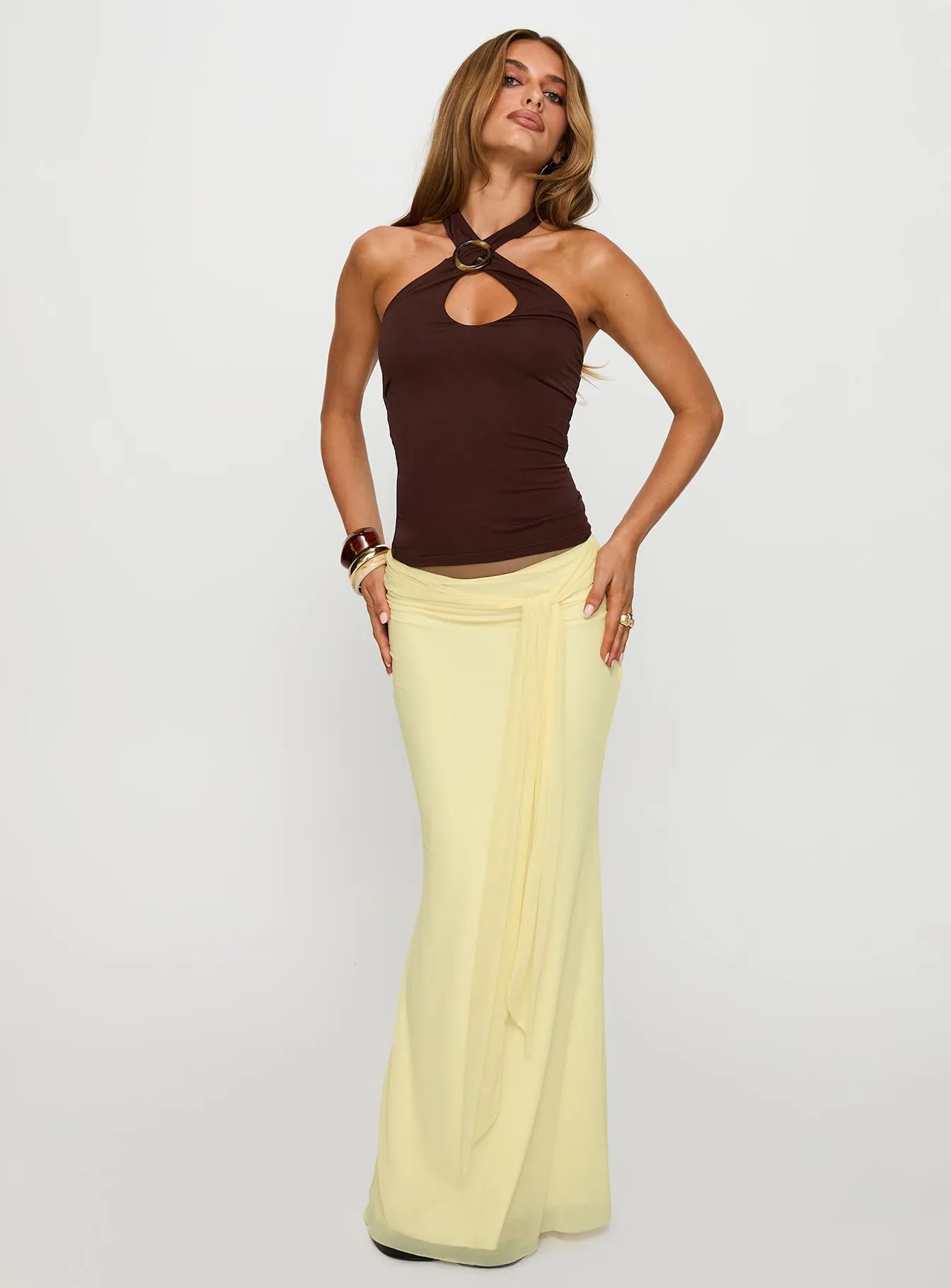 Caviar Tie Maxi Skirt Lemon sold by Princess Polly product image thumbnail 2