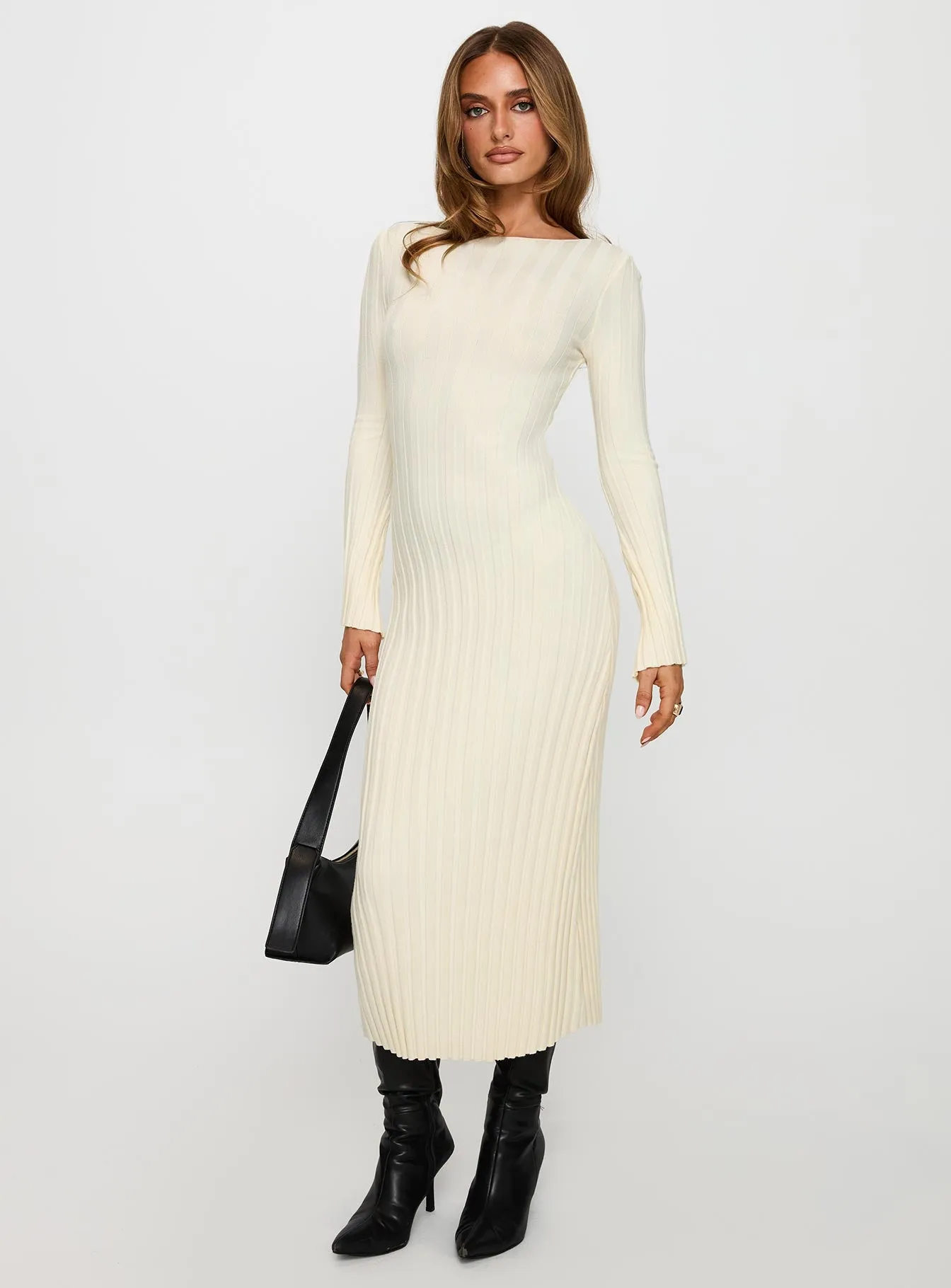 Ryo Long Sleeve Rib Maxi Dress Cream sold by Princess Polly product image thumbnail 2