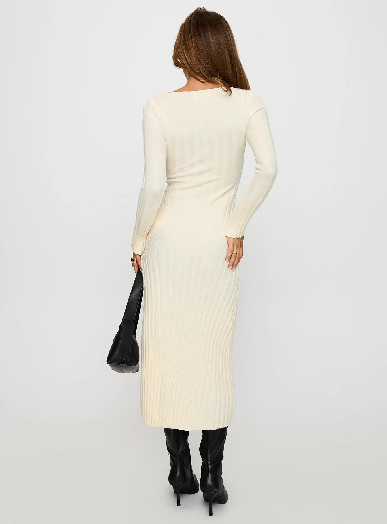 Ryo Long Sleeve Rib Maxi Dress Cream sold by Princess Polly product image thumbnail 5