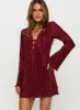 Malop Long Sleeve Mini Dress Burgundy sold by Princess Polly