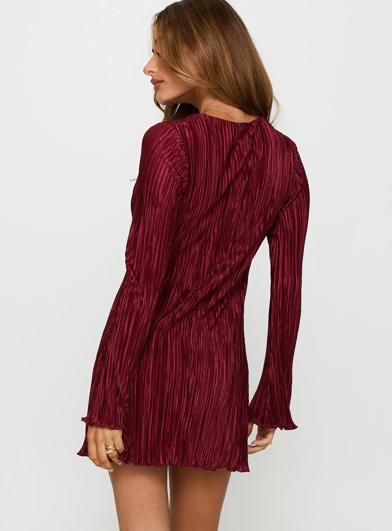 Malop Long Sleeve Mini Dress Burgundy sold by Princess Polly product image thumbnail 5