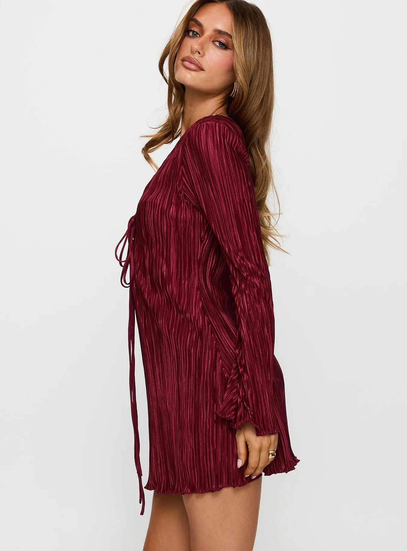 Malop Long Sleeve Mini Dress Burgundy sold by Princess Polly product image thumbnail 4