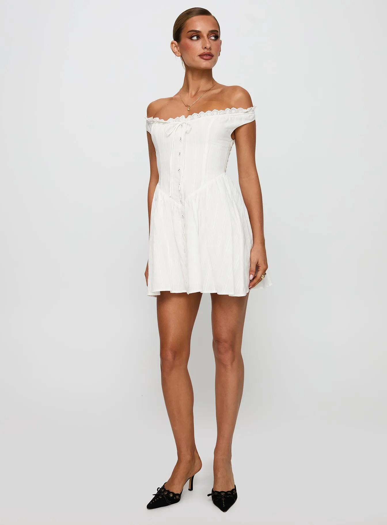 White Horse Off The Shoulder Mini Dress White sold by Princess Polly product image thumbnail 3