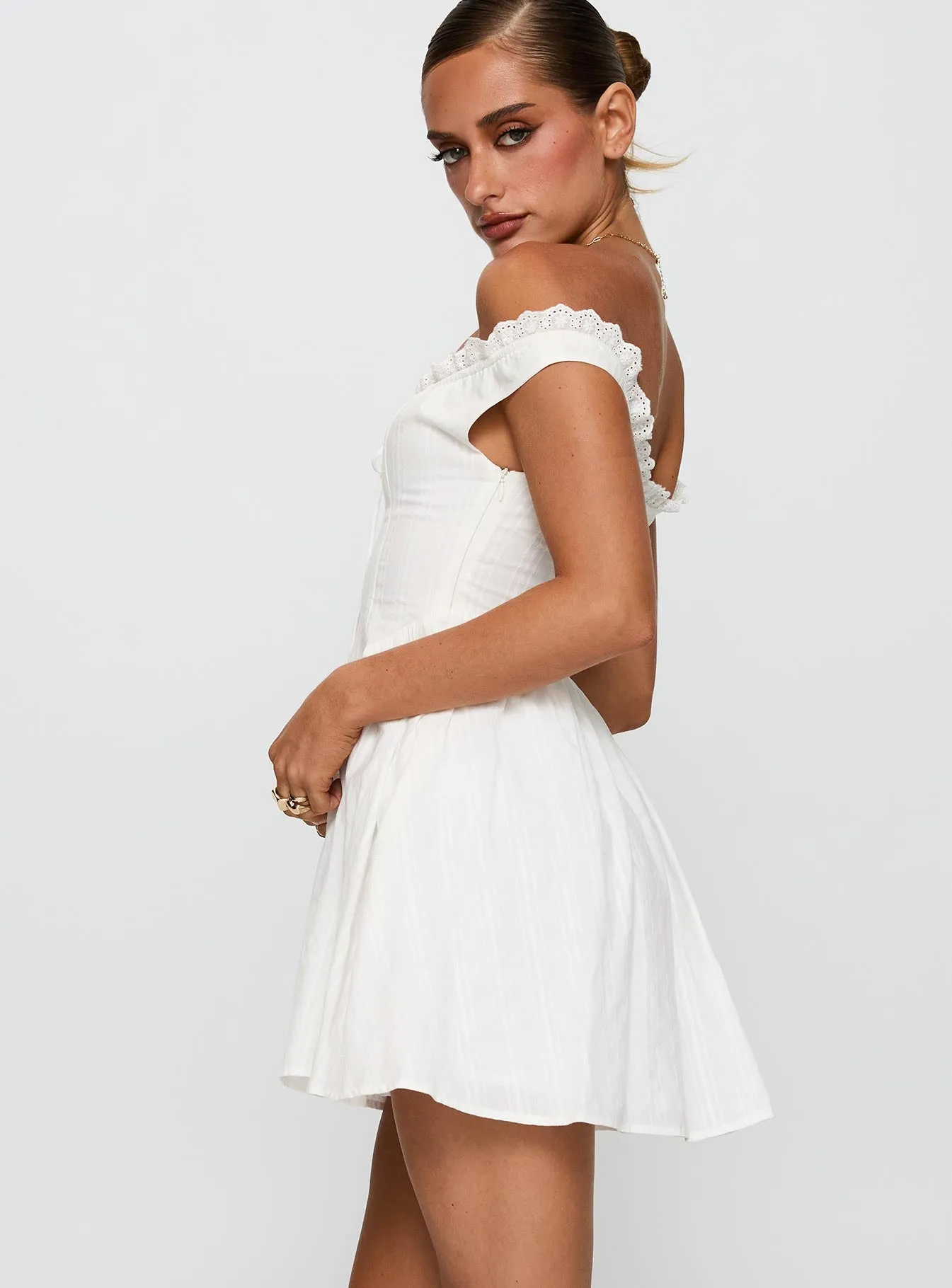 White Horse Off The Shoulder Mini Dress White sold by Princess Polly product image thumbnail 4