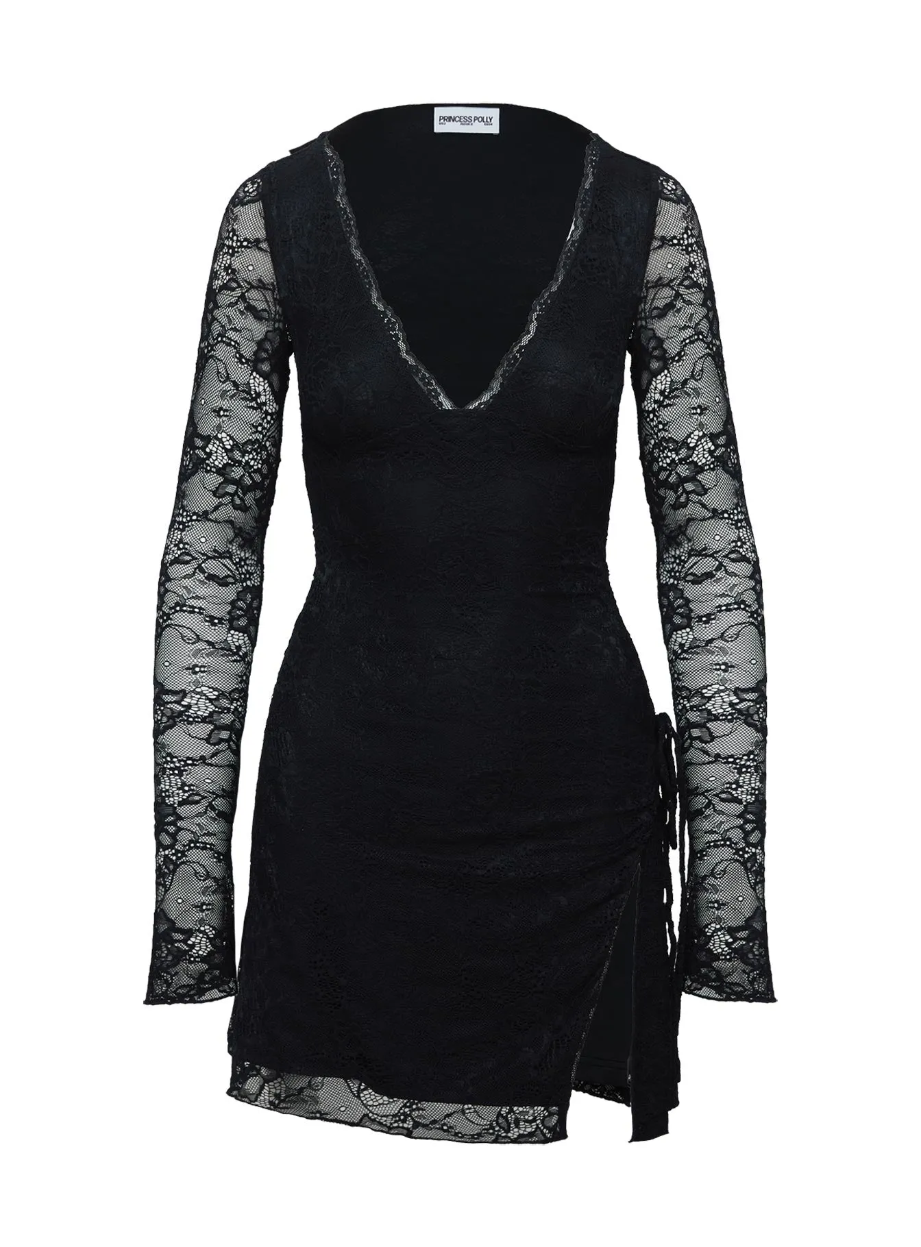 Airabella Long Sleeve Lace Mini Dress Black Petite sold by Princess Polly product image thumbnail 5