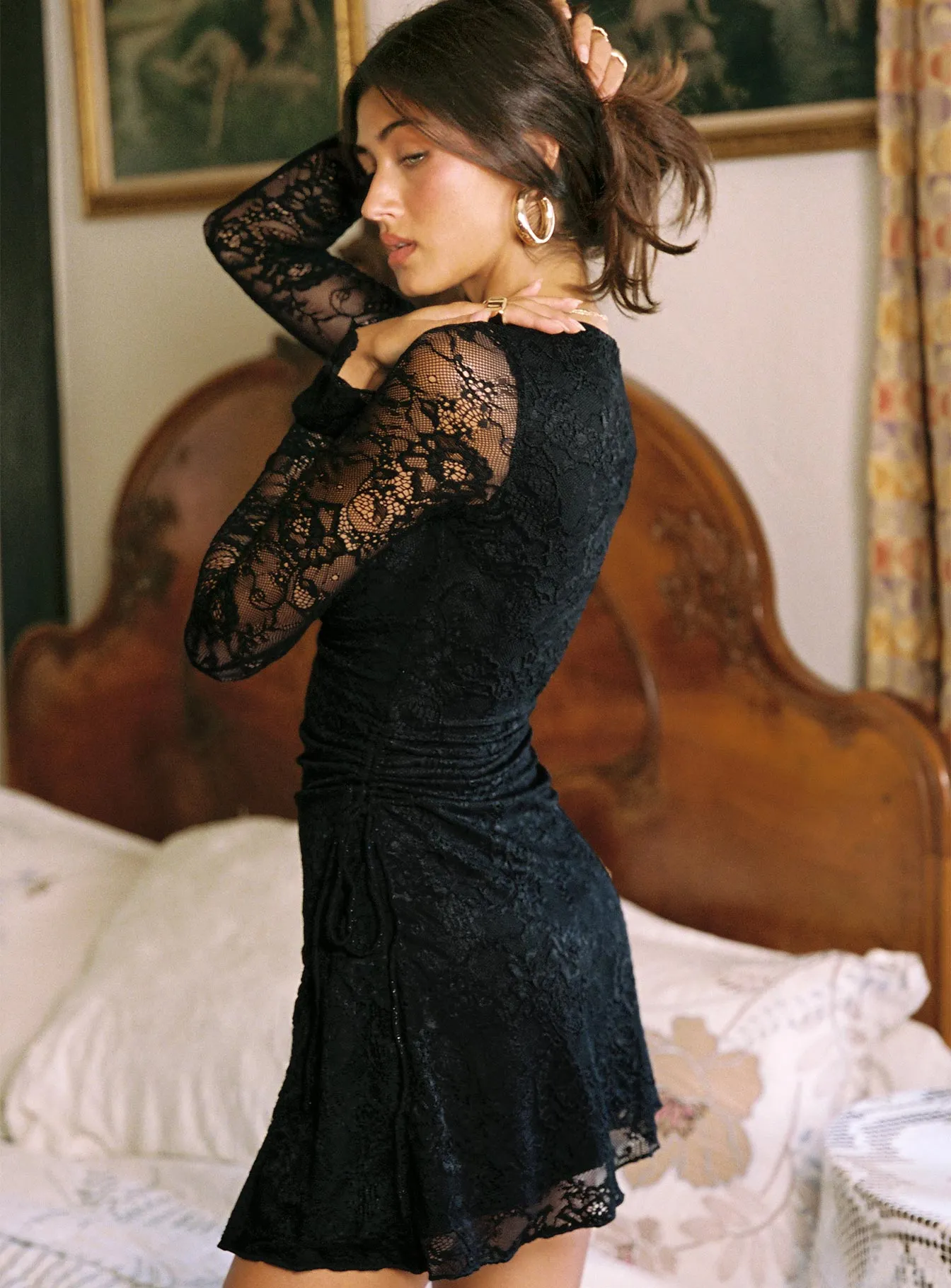 Airabella Long Sleeve Lace Mini Dress Black Petite sold by Princess Polly product image thumbnail 4